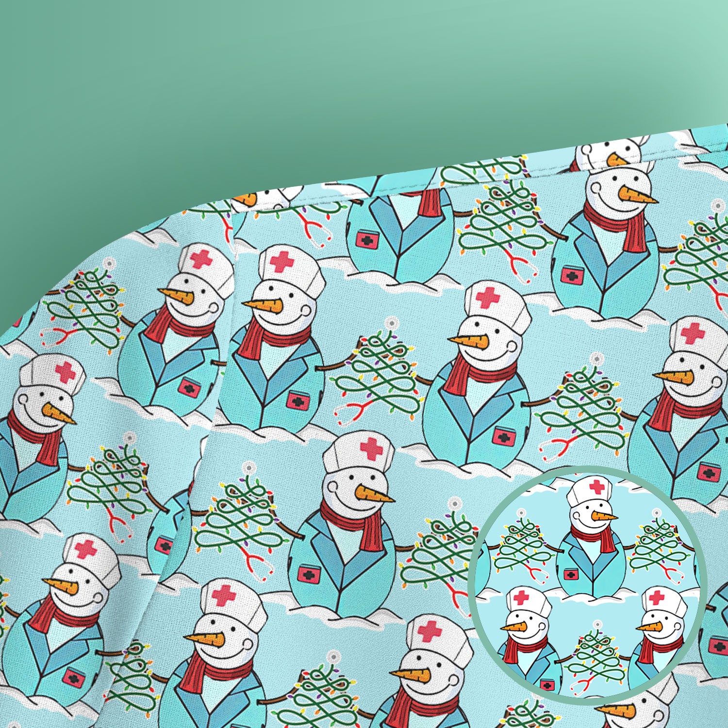Christmas Nurse Scrubs for Women - Cute Snowman Medical Print Top - Multi Color Custom Nursing Shirt Holiday Gift for Healthcare Workers