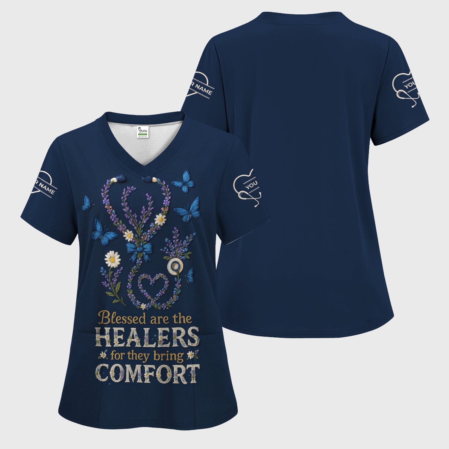 Blessed Are the Healers Nurse T-Shirt - Floral Stethoscope Shirt for Nurses - Inspirational Comfort Workwear Gift Tee