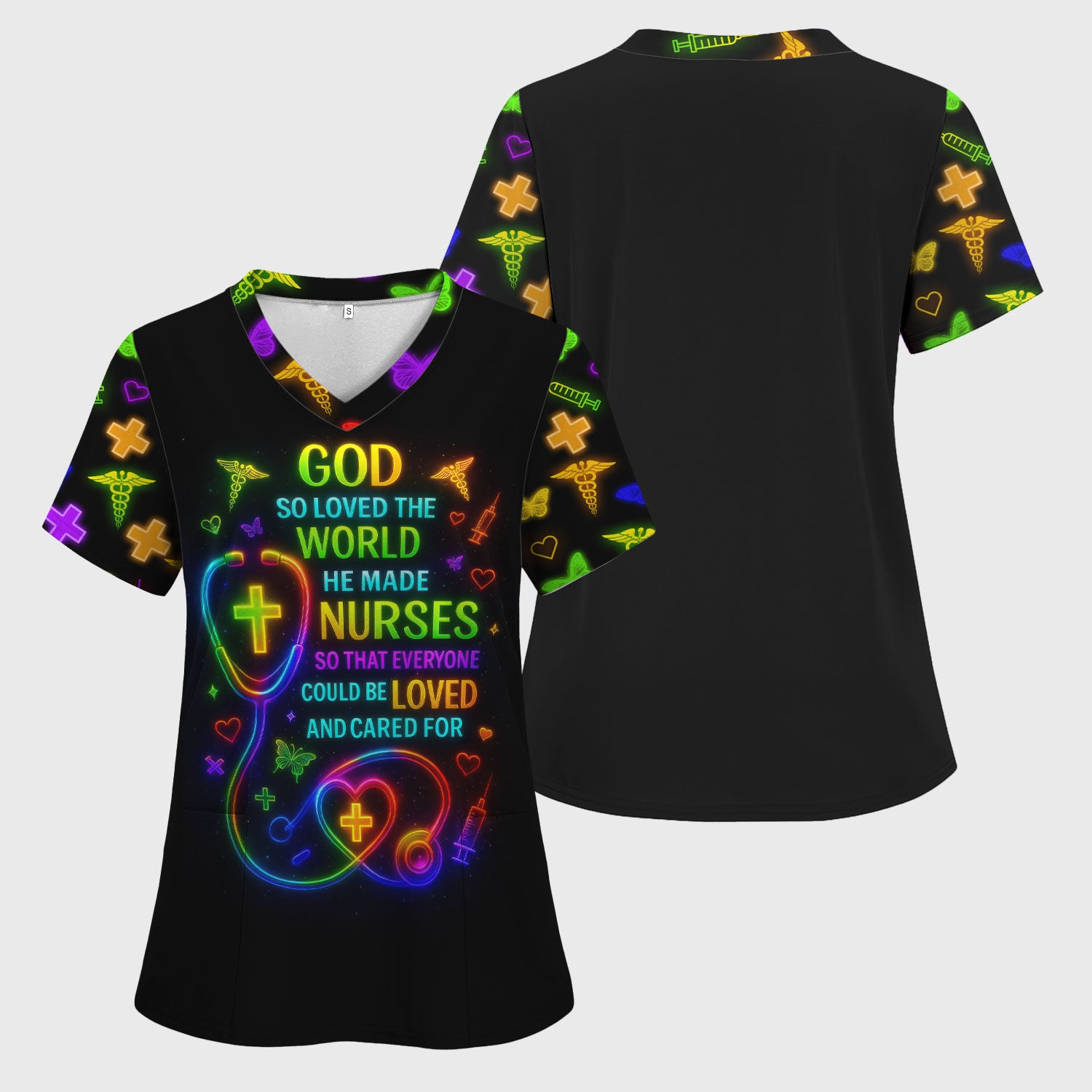 Christian Nurse Faith Scrub Top - God Made Nurses Inspirational Quote Design - Gift for Women RN LPN & Healthcare Workers