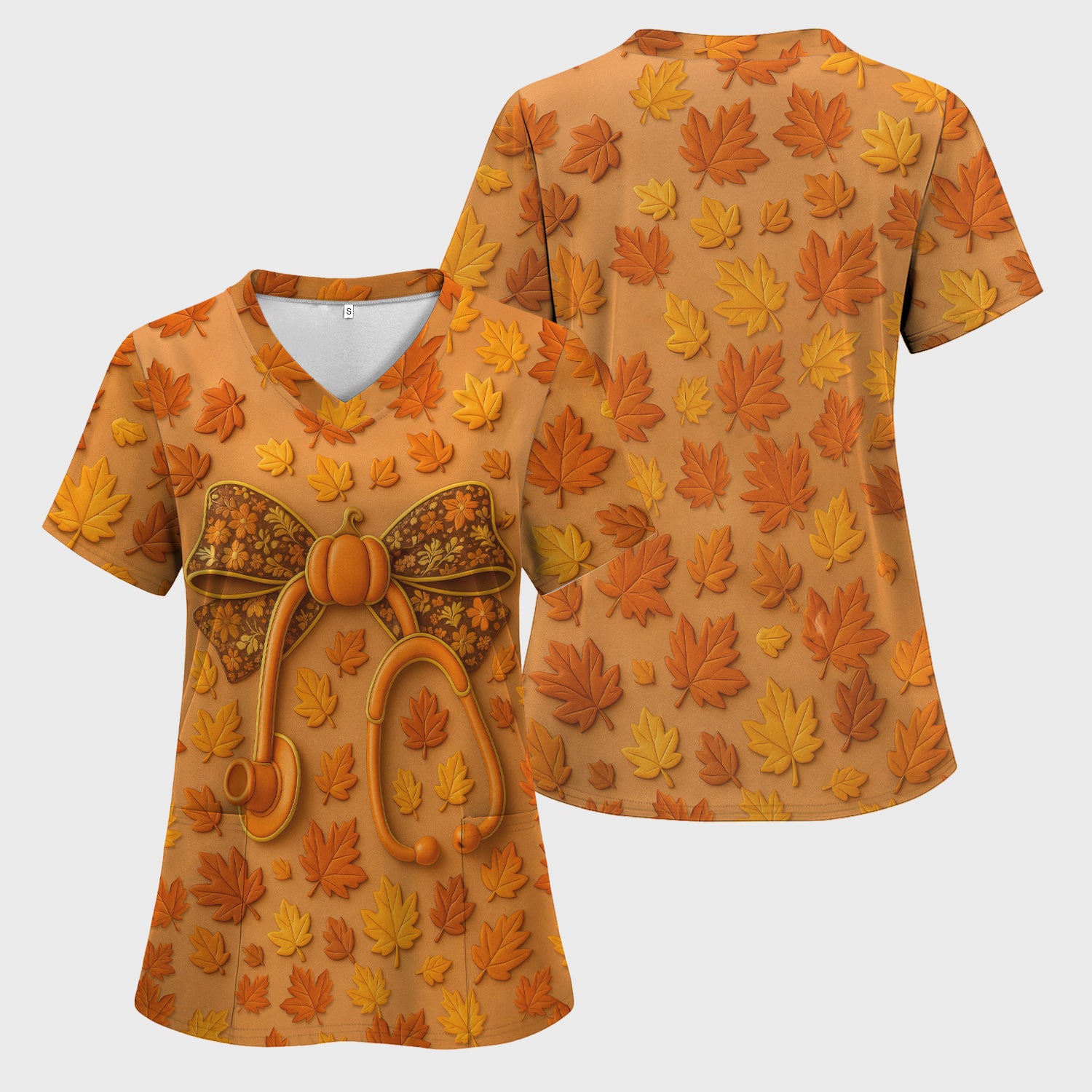 Autumn Pumpkin Nurse Shirt - Fall Leaves Stethoscope Medical Tee - CNA RN LPN Healthcare Worker Gift