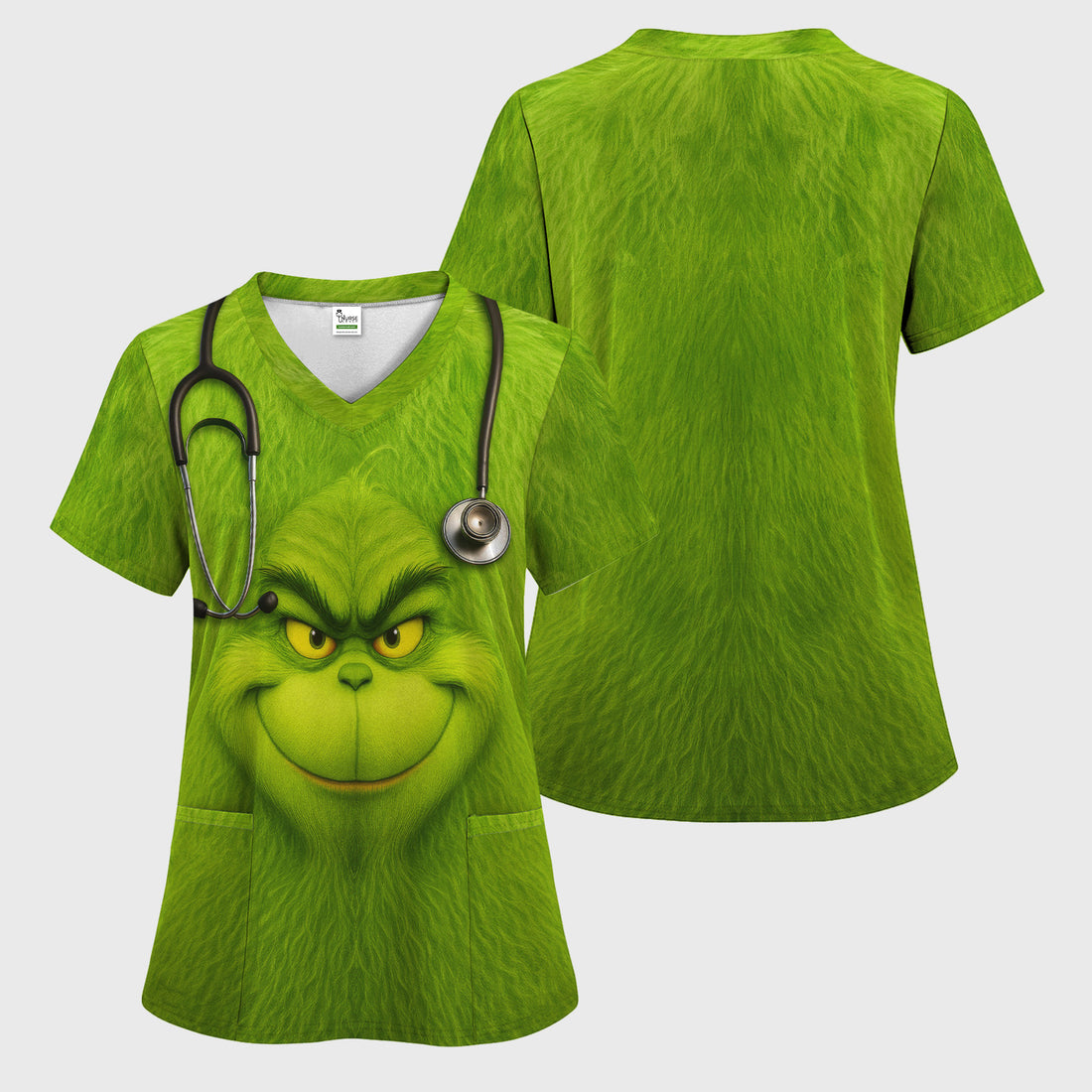Funny Grinch Nurse Scrub Top - Green Nurse Shirt with Stethoscope Christmas Outfit - Gift for RN CNA LPN