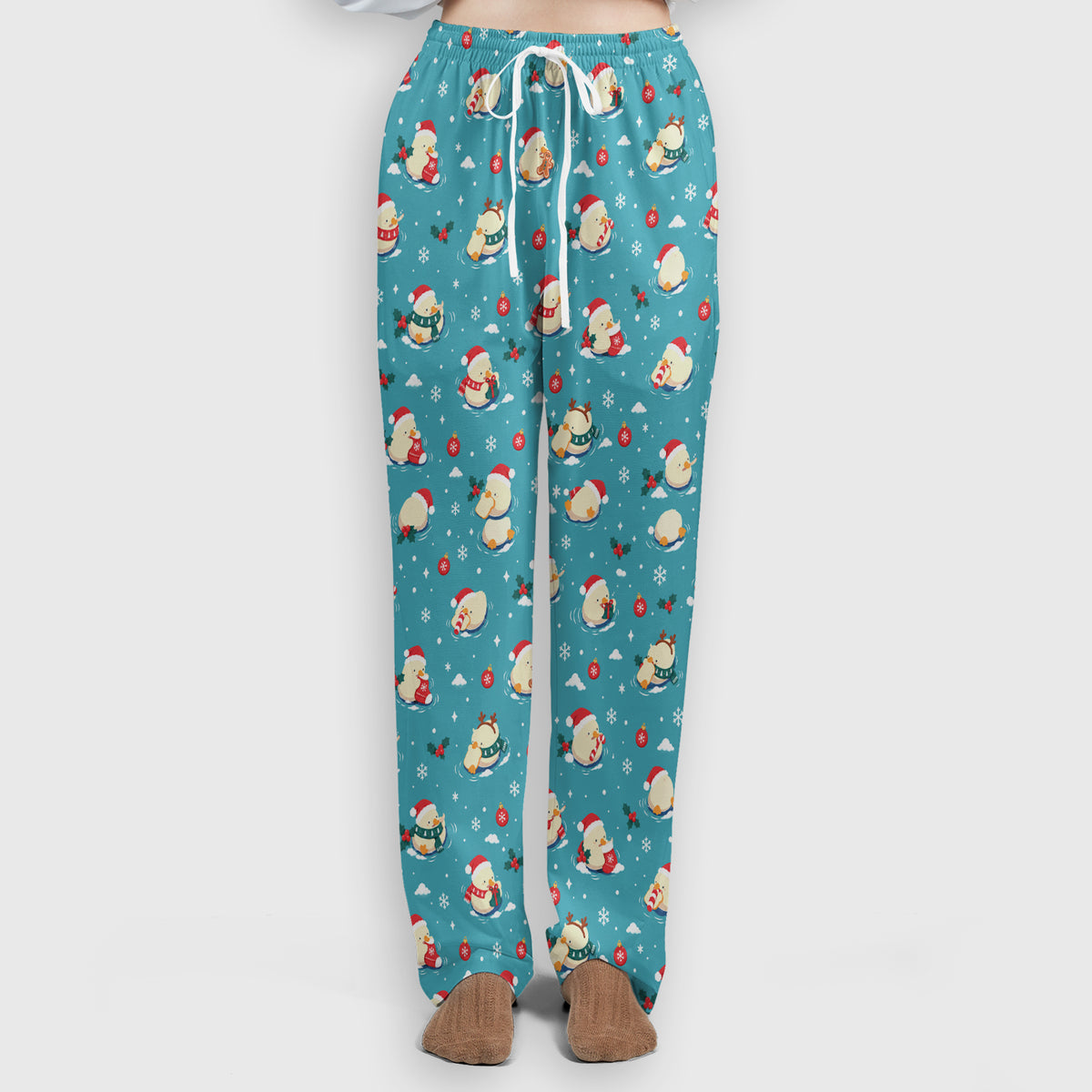 Christmas Ducks In Santa Hats Scrub Set, Scrub Pants and V Neck Top