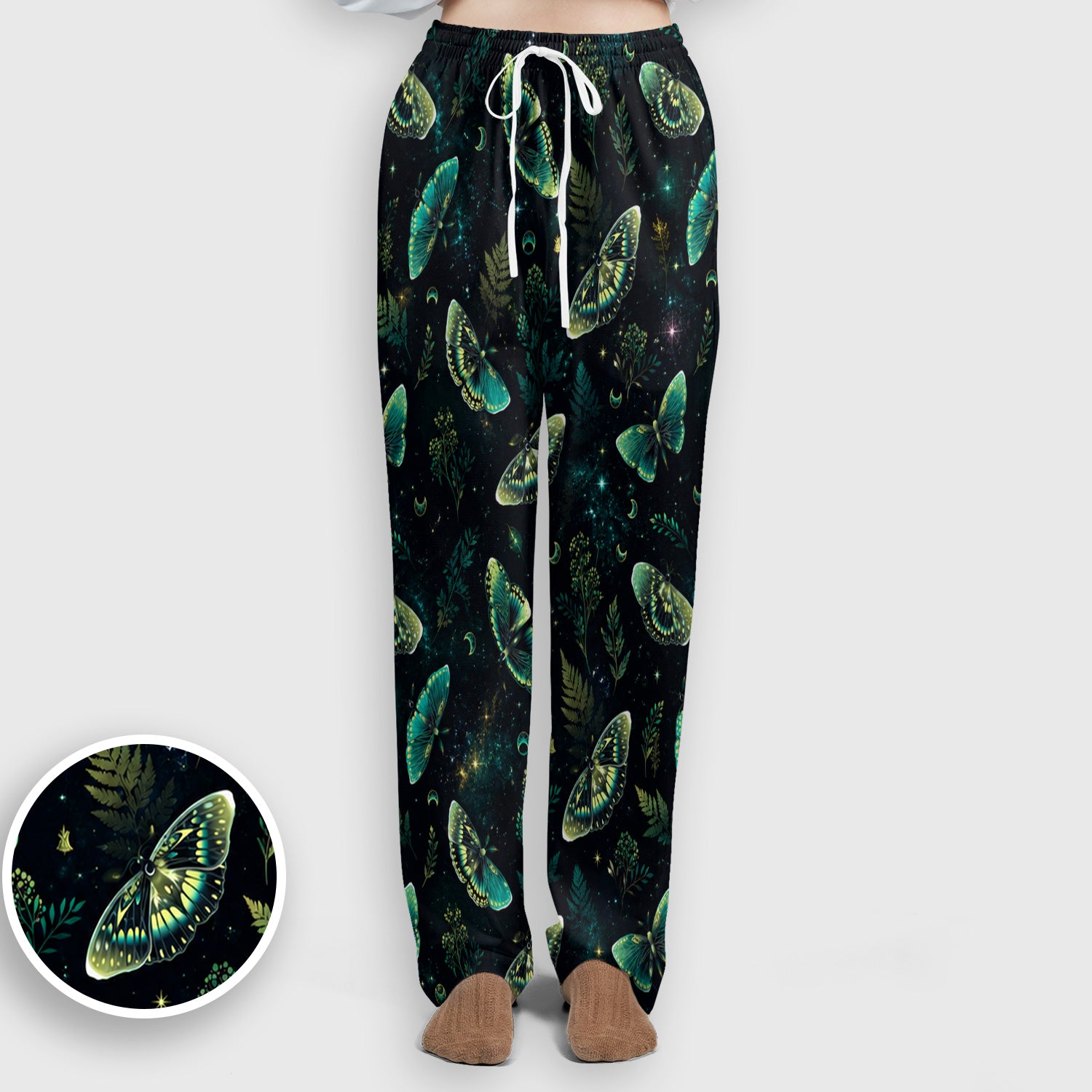 Mystical Moonlight Butterfly Garden Pattern Scrub Set, Scrub Pants and V Neck Top