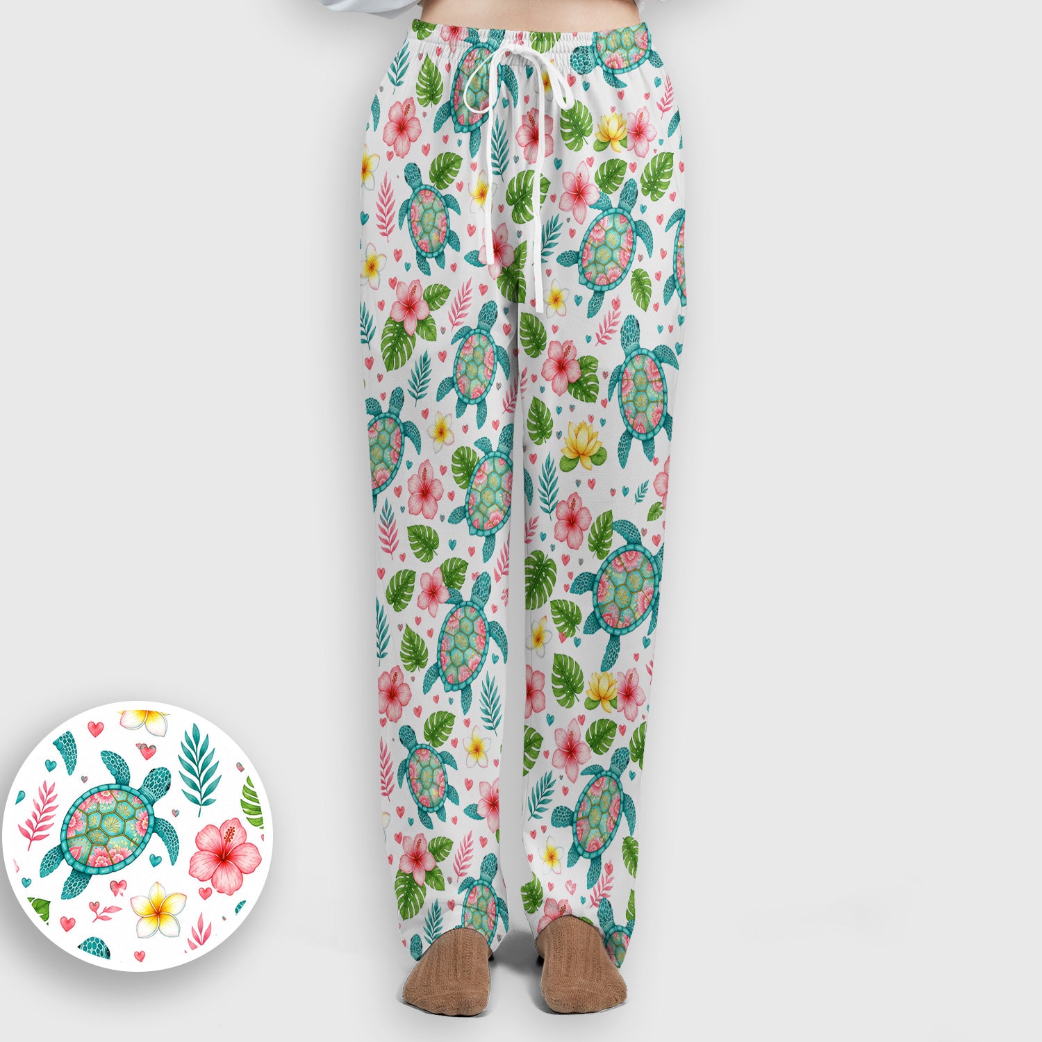 Tropical Sea Turtle Floral Pattern Scrub Set, Scrub Pants and V Neck Top