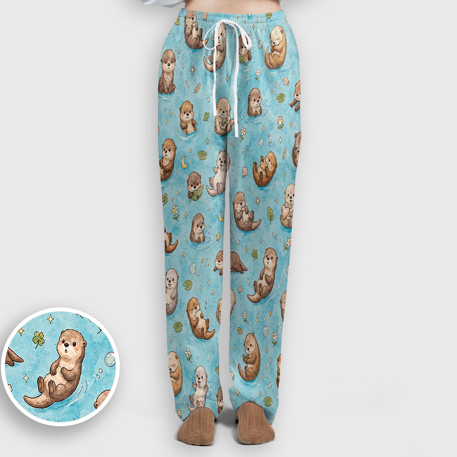 Cute Otter Pond Nurse Print Scrub Set, Scrub Pants and V Neck Top
