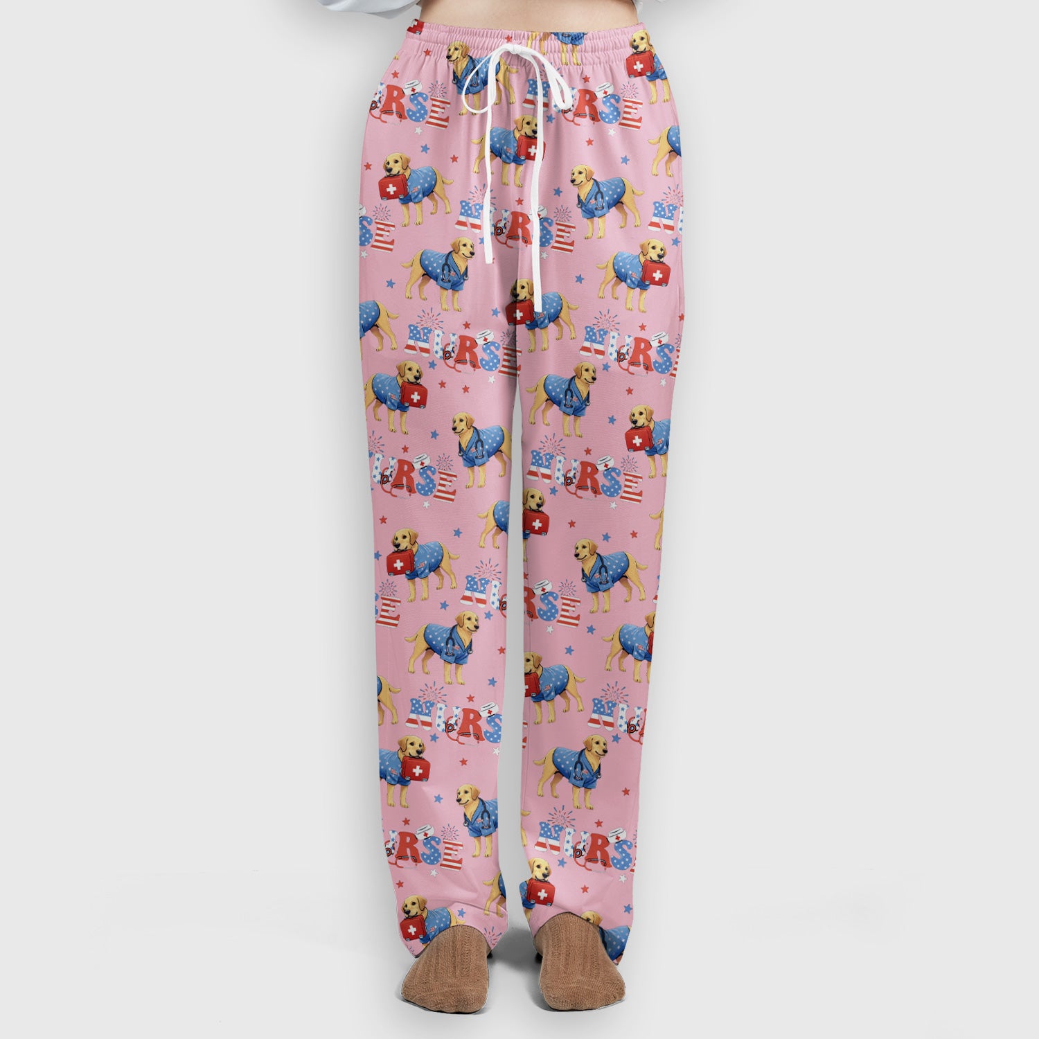Patriotic Nurse Dog Medical Pattern Pattern Scrub Set, Women's Scrub Sets