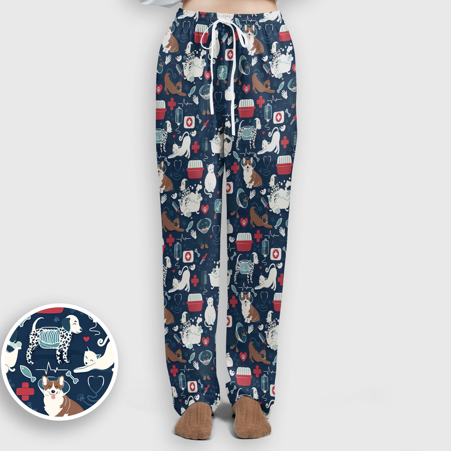 Dogs With Veterinary Tools And Paw Print Scrub Set, Breathable Med Uniform