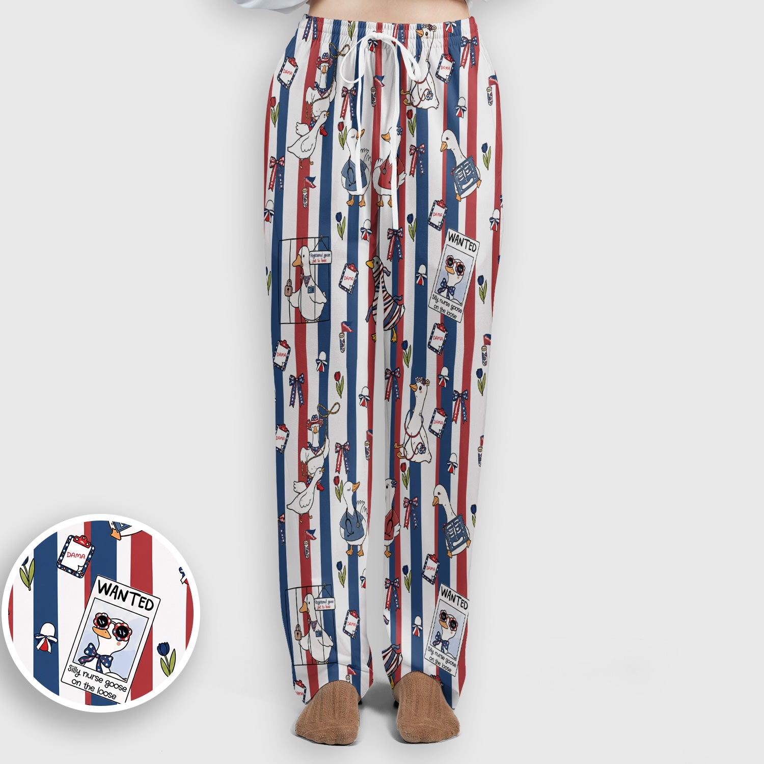 Funny Patriotic Goose Nurse Pattern Scrub Set, Scrub Pants and V Neck Top