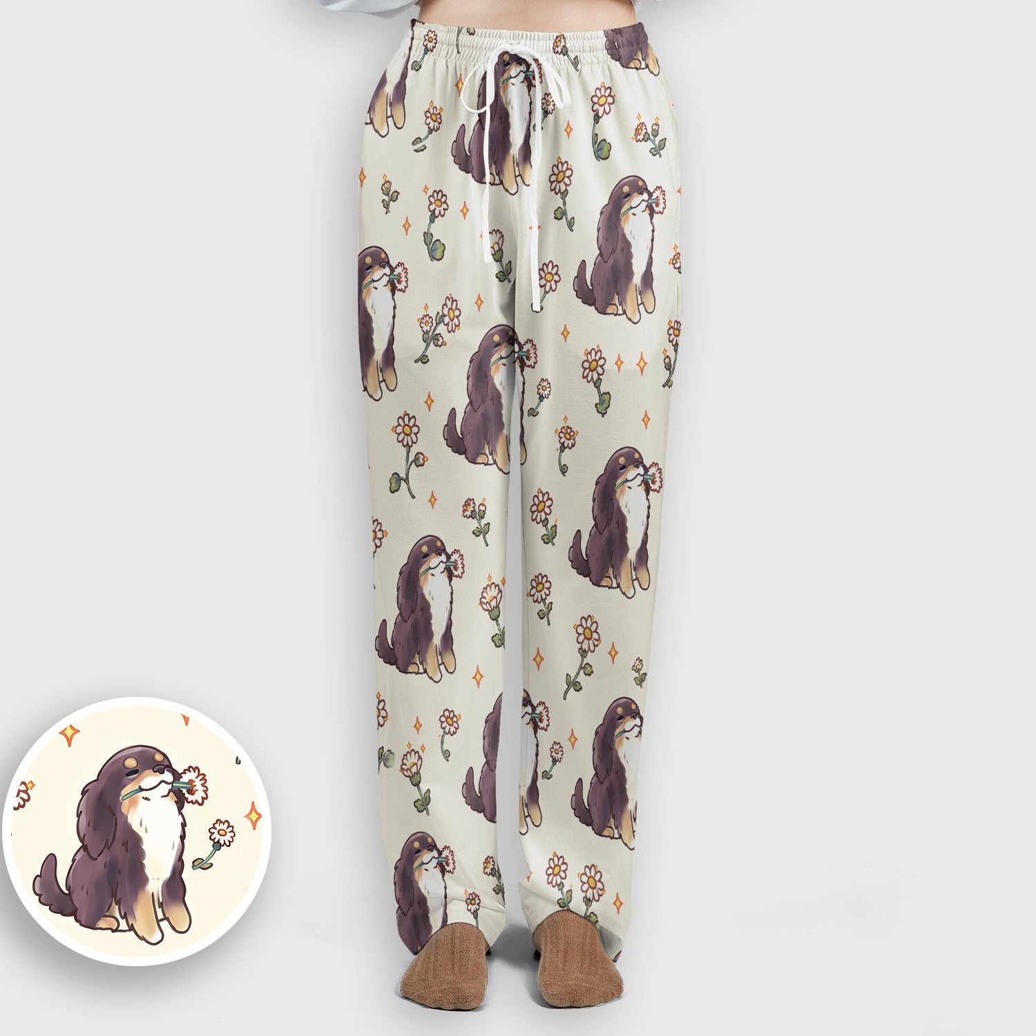Cute Floral Otter Holding Daisy Pattern Scrub Set, Scrub Pants and V Neck Top
