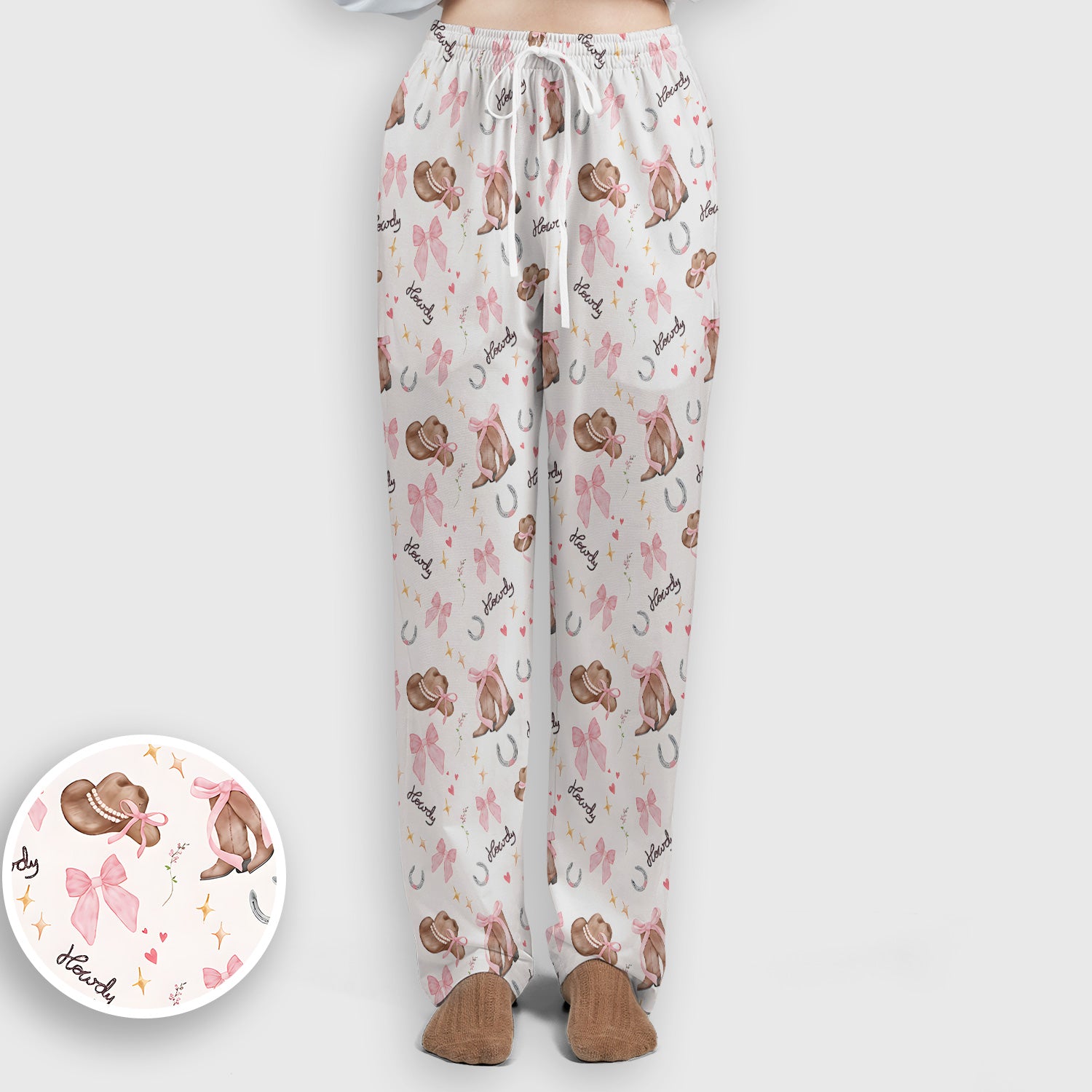 Cute Pink Cowgirl Boots Pattern Scrub Set, Scrub Pants and V Neck Top