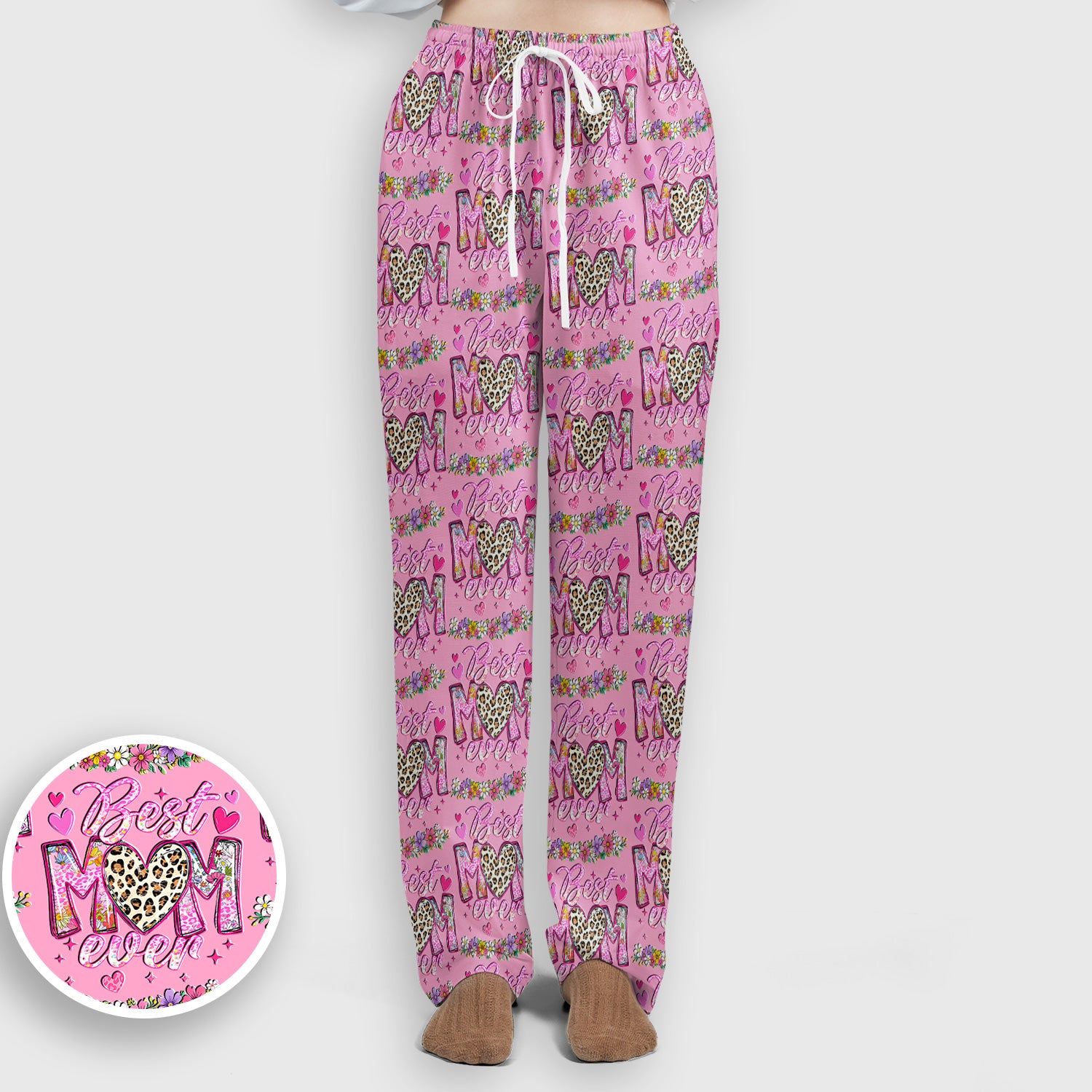 Best Mom Ever Leopard Heart Floral Pattern Scrub Set, Nurse Uniform Scrubs Set