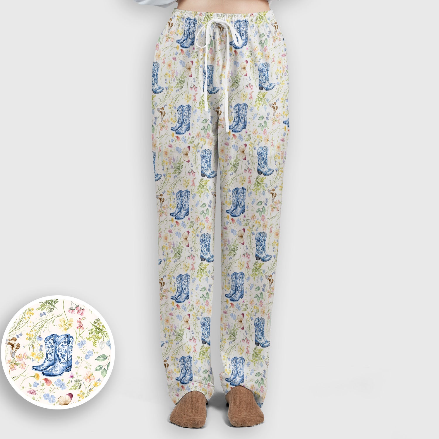 Vintage Cowboy Boots With Western Floral Scrub Set, Scrub Pants and V Neck Top