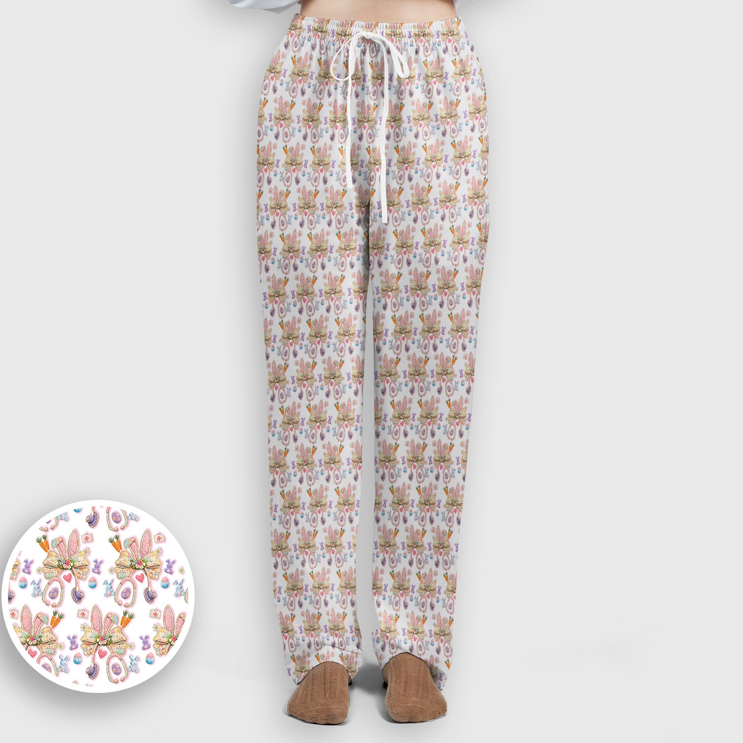 Easter Bunny Stethoscope Pastel Print Scrub Set, Scrub Pants and V Neck Top