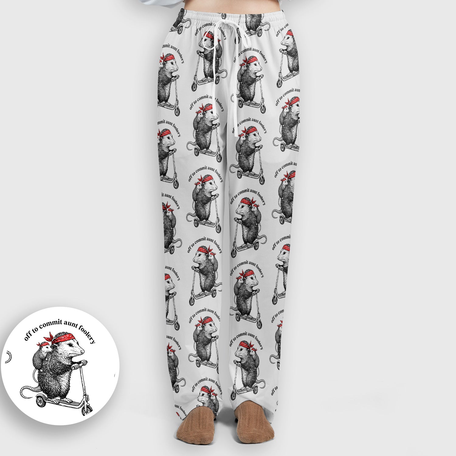Aunt Foolery Opossum Pattern Scrub Set, Scrub Pants and V Neck Top