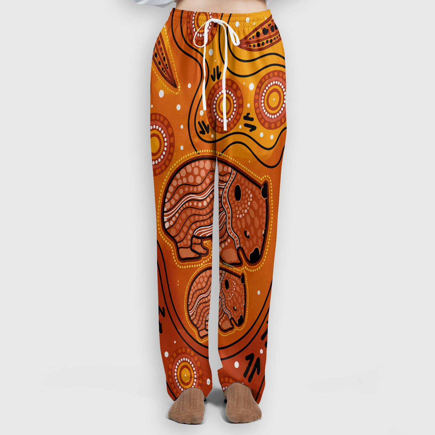 Australian Aboriginal Wombat Family Art Pattern Scrub Set, Scrub Pants and V Neck Top