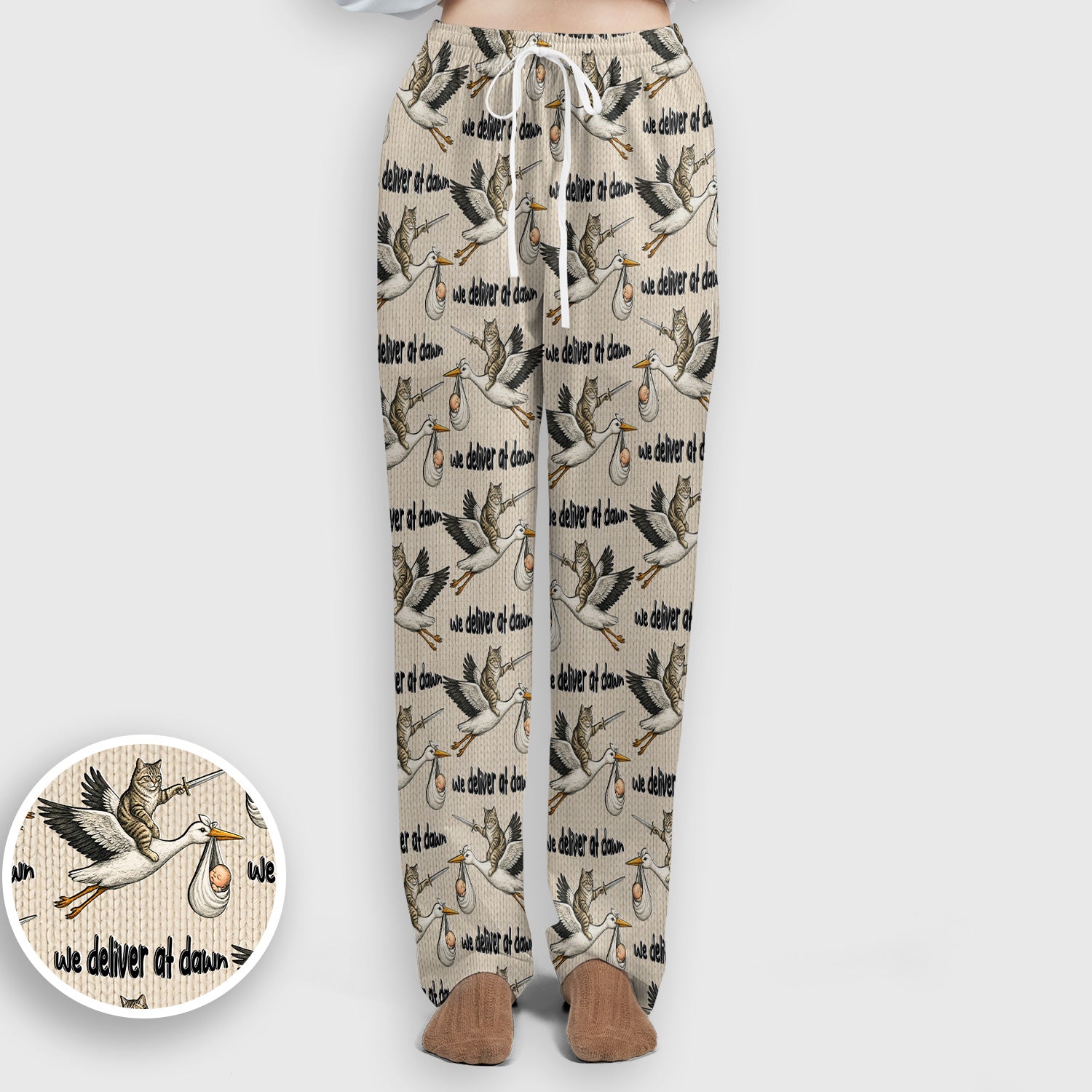 Funny Stork Cat Delivery Pattern Scrub Set, Scrub Pants and V Neck Top