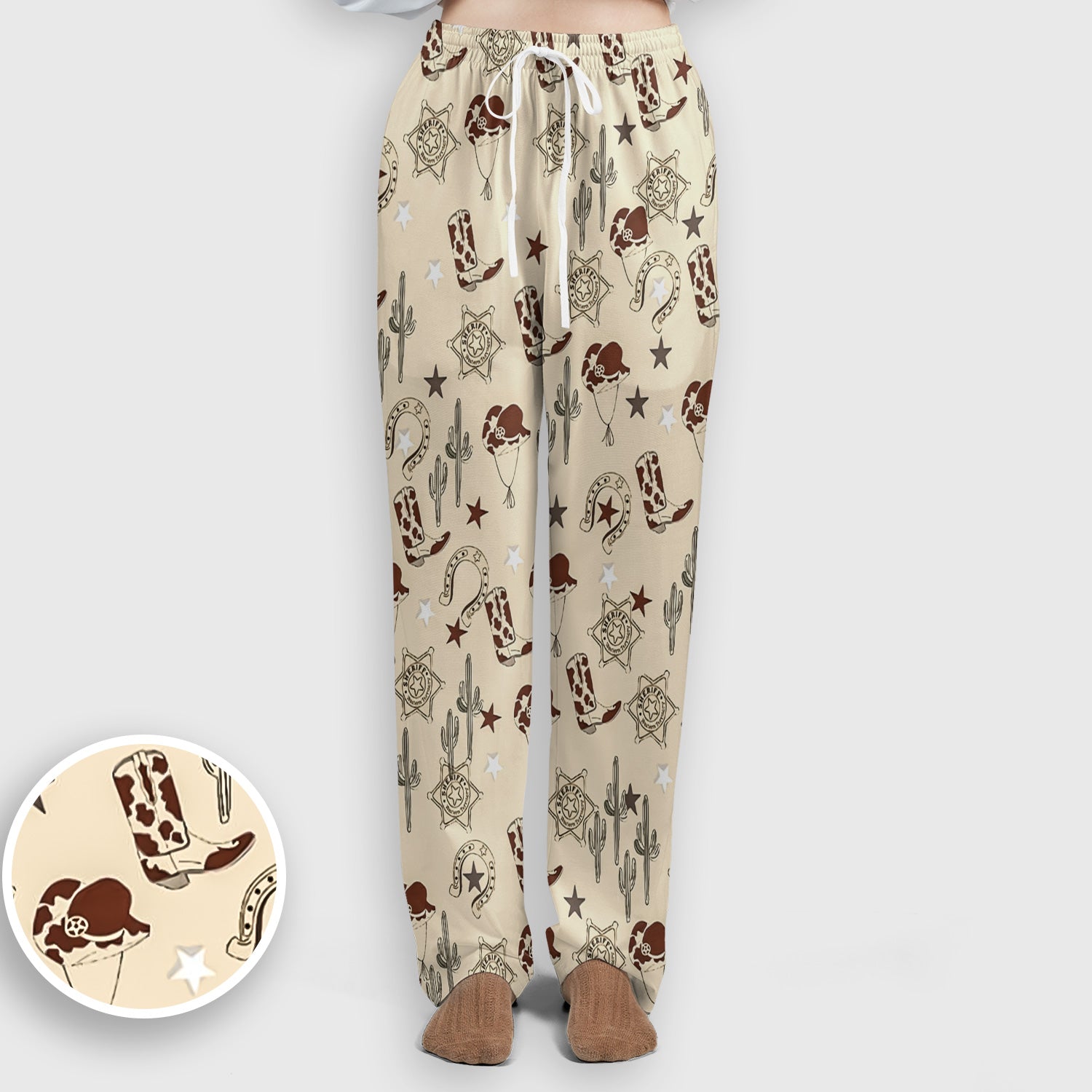 Funny Cowboy Hats & Boots Pattern Scrub Set, Scrub Pants and V Neck Top