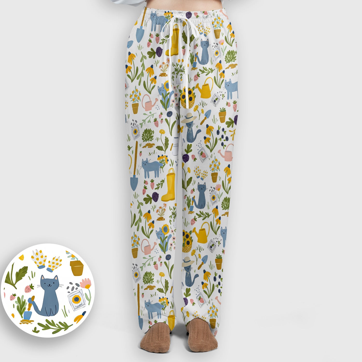 Cat Gardening Wildflower Tools Pattern Scrub Set, Scrub Pants and V Neck Top