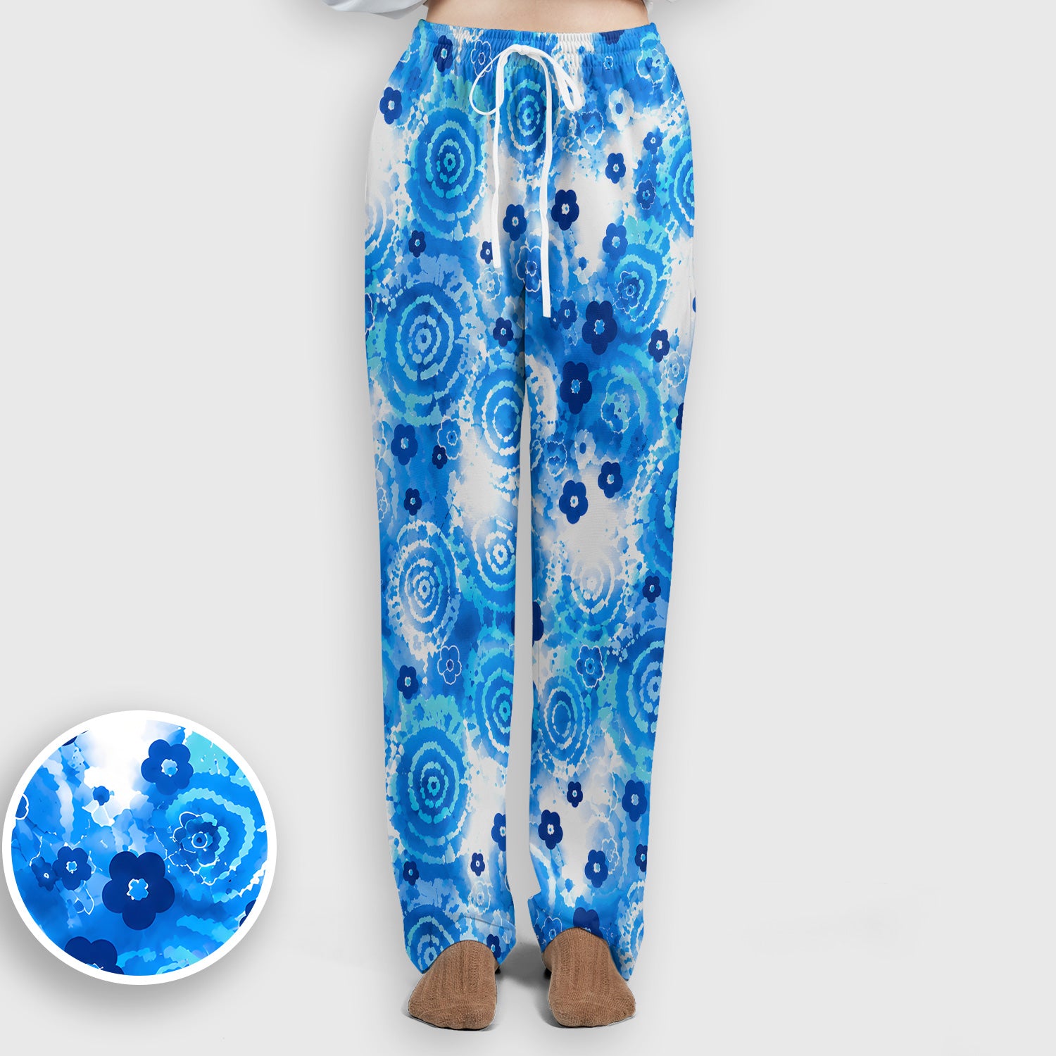 Blue Floral Spiral Nurse Pattern Scrub Top, Breathable Fabrics Nursing Uniform Scrub Set, Scrub Pants and V Neck Top