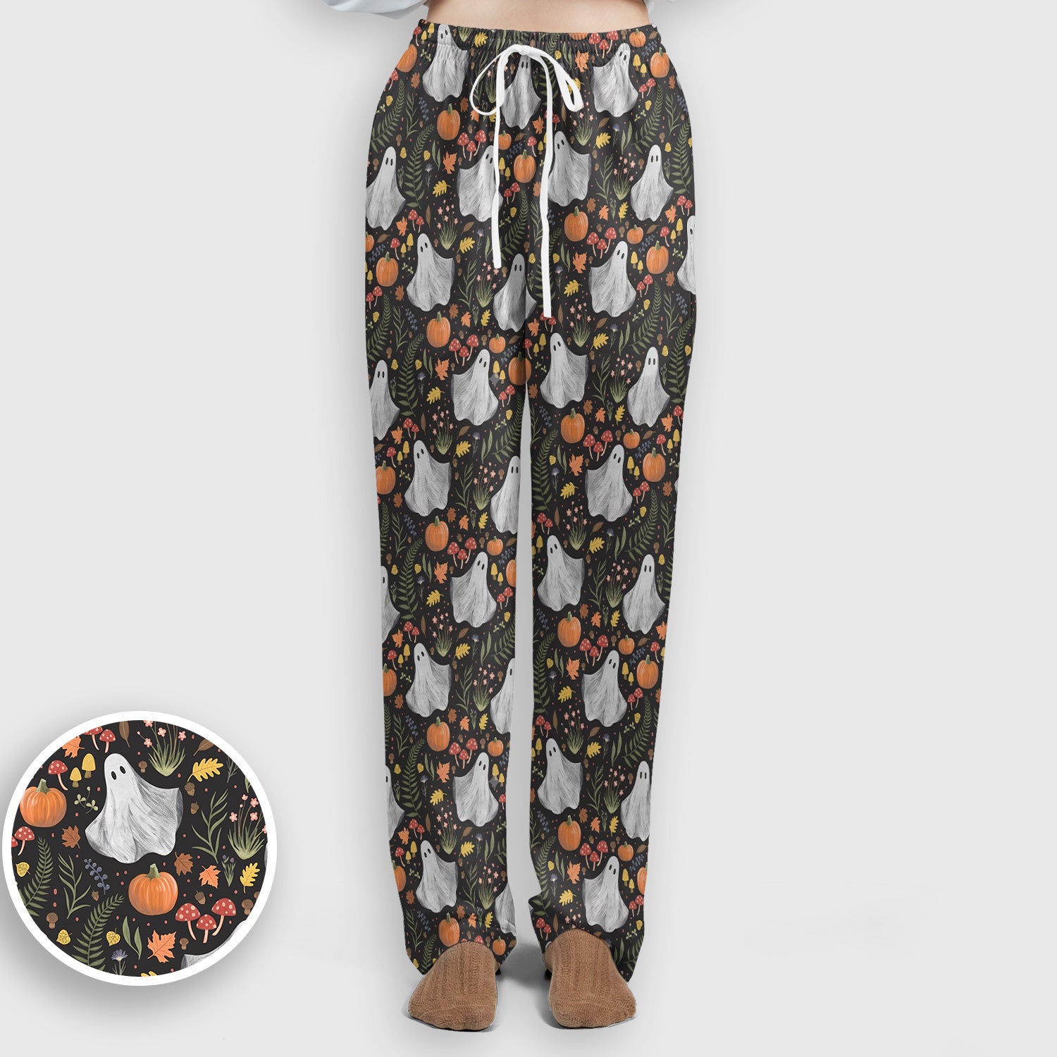 Pumpkin Woodland Pattern Scrub Set, Scrub Pants and V Neck Top