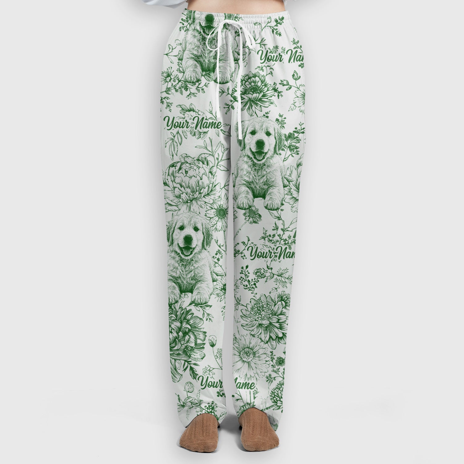 Personalized Custom Pet Photo Name Floral Pattern Scrub Set, Scrub Pants and V Neck Top