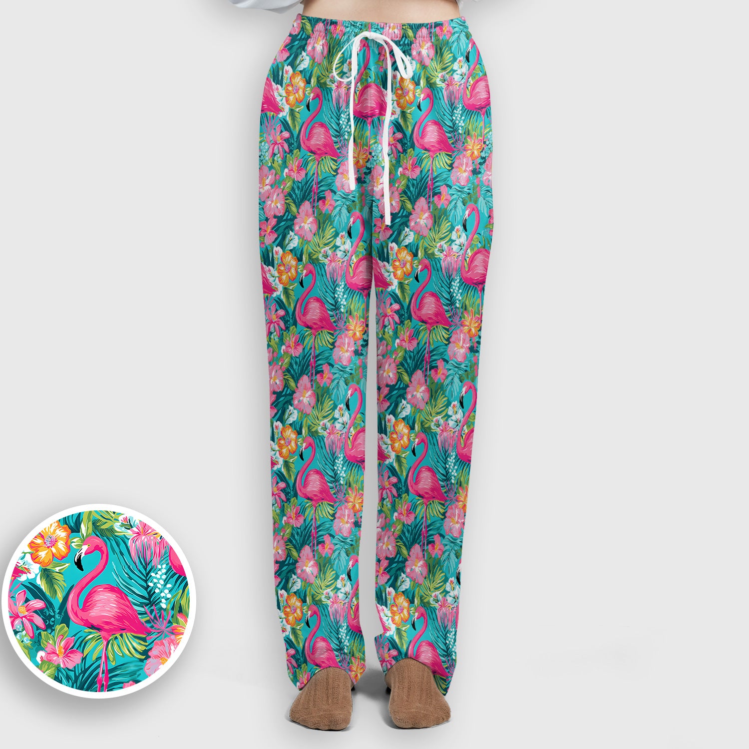 Tropical Flamingo Floral Pattern Scrub Set, Scrub Pants and V Neck Top