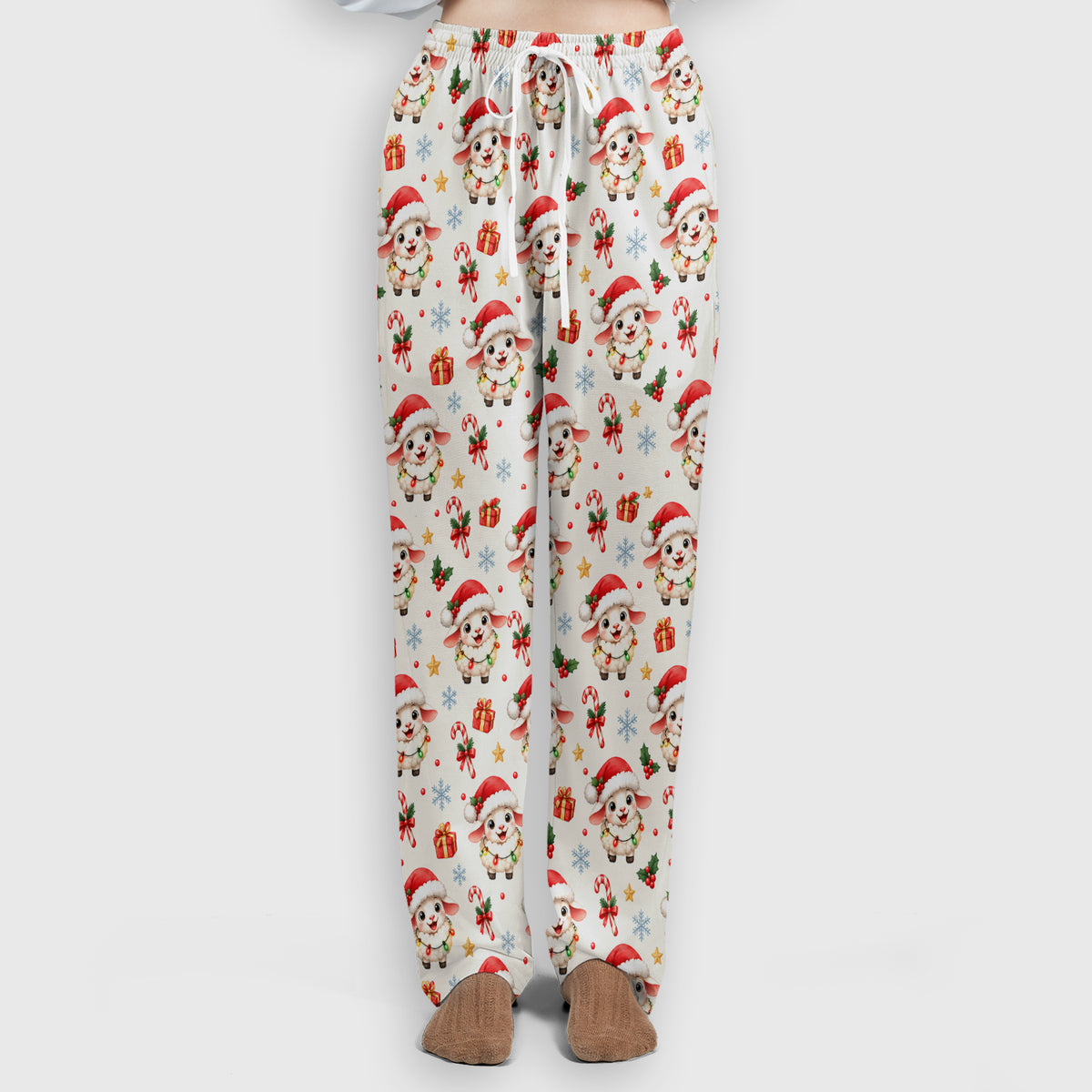 Christmas Lamb With Lights Scrub Set, Scrub Pants and V Neck Top