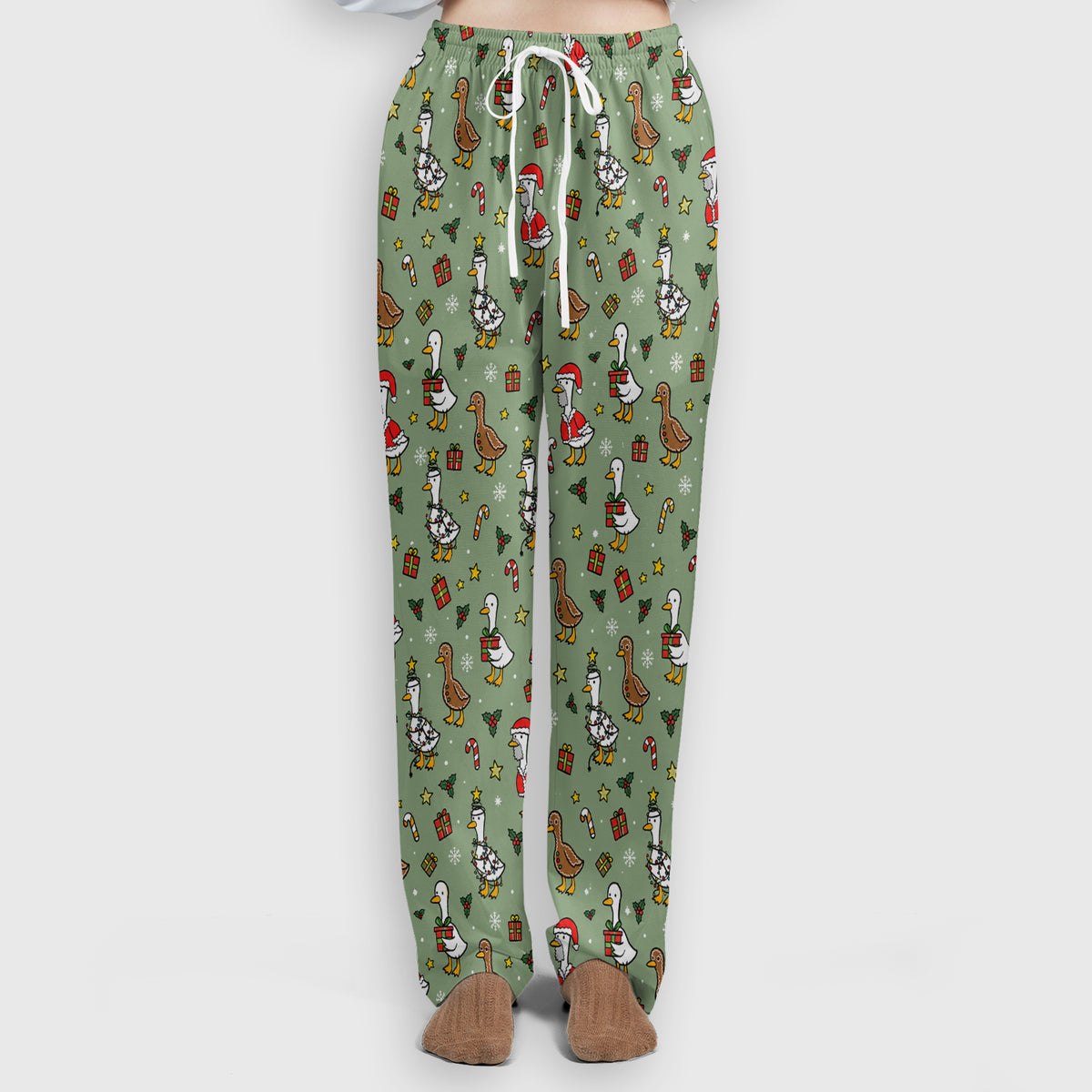 Christmas Geese In Festive Costumes Scrub Set, Scrub Pants and V Neck Top