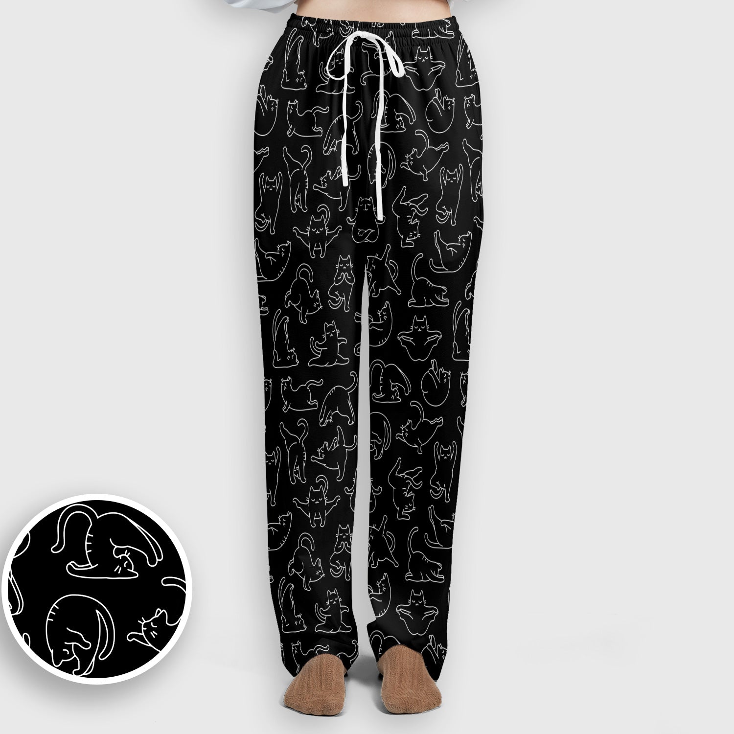 Cute Cat Outline Playing Pattern Scrub Set, Scrub Pants and V Neck Top