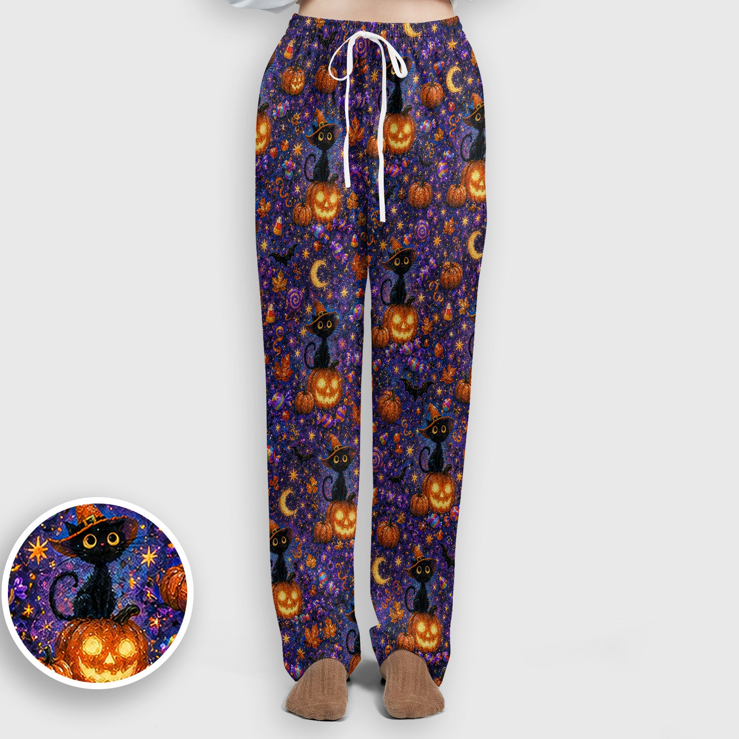 Mystical Halloween Witch Cat Scrub Set, Scrub Pants and V Neck Top
