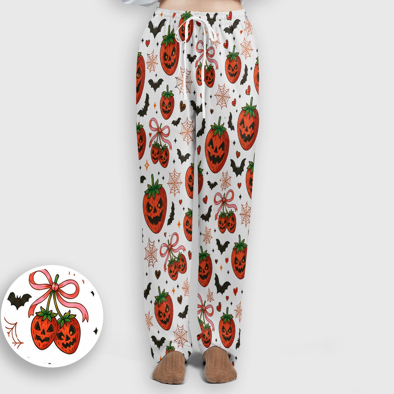 Sweet Halloween Strawberry Jack O Lanterns Scrub Set, Scrub Pants and V Neck Top