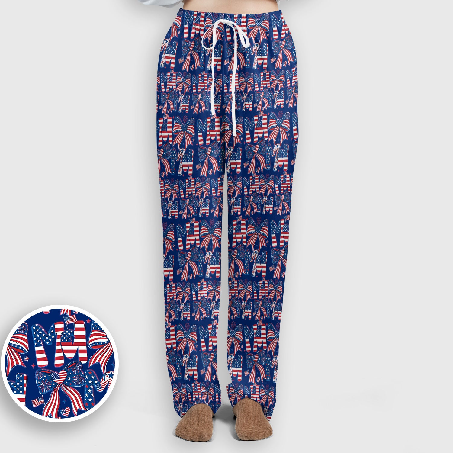 American Flag MaMa Bow Pattern Scrub Set, Breathable Med Uniform