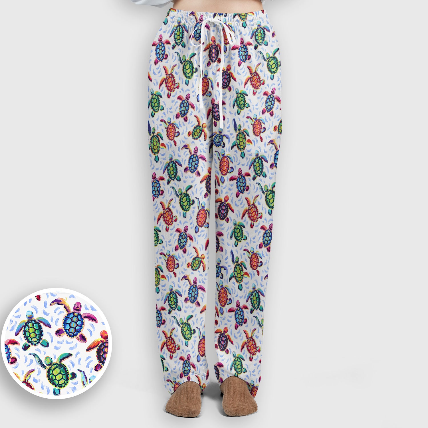 Colorful Sea Turtle Wave Pattern Scrub Set, Scrub Pants and V Neck Top