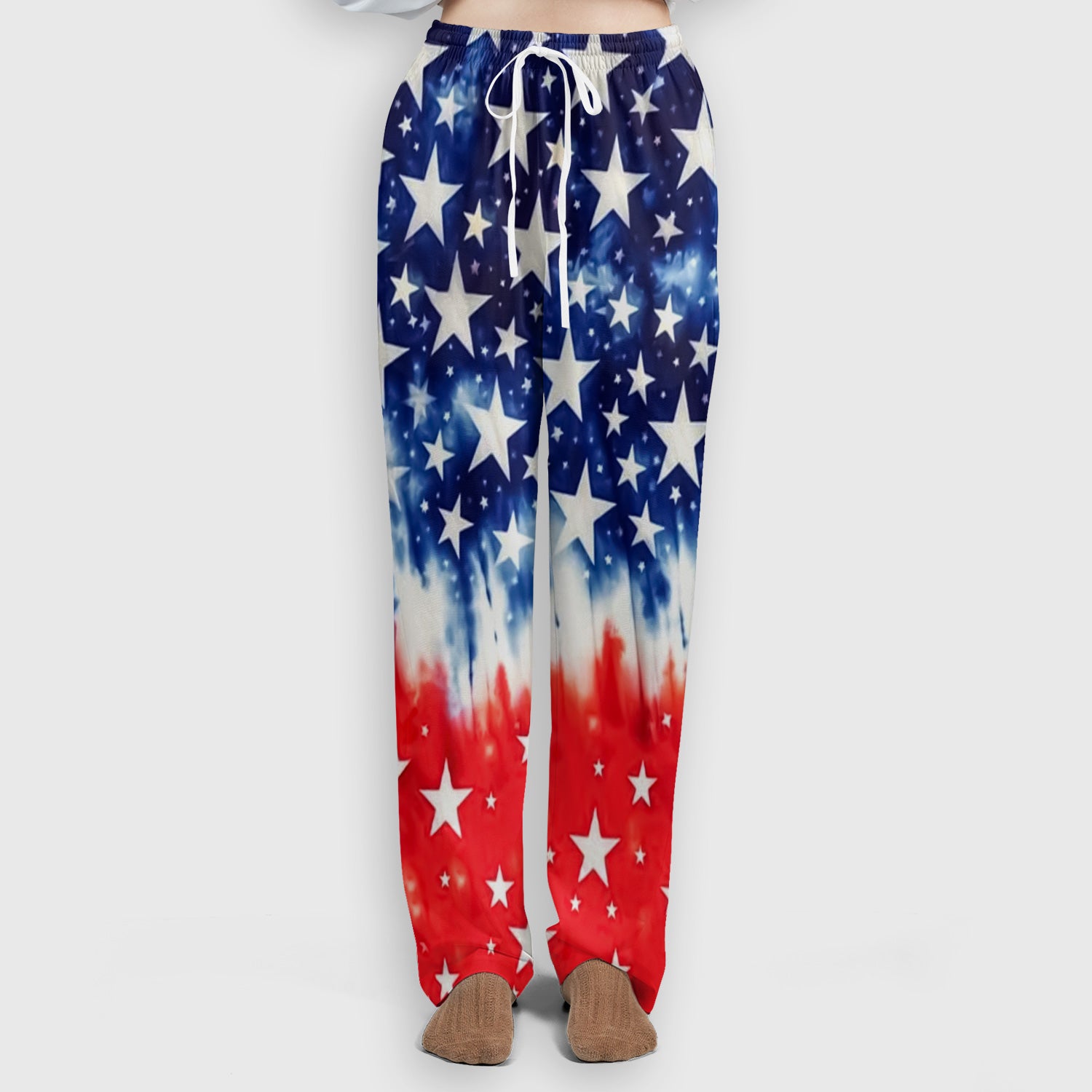 Patriotic Stars Tie Dye Pattern Scrub Set, Scrub Pants and V Neck Top