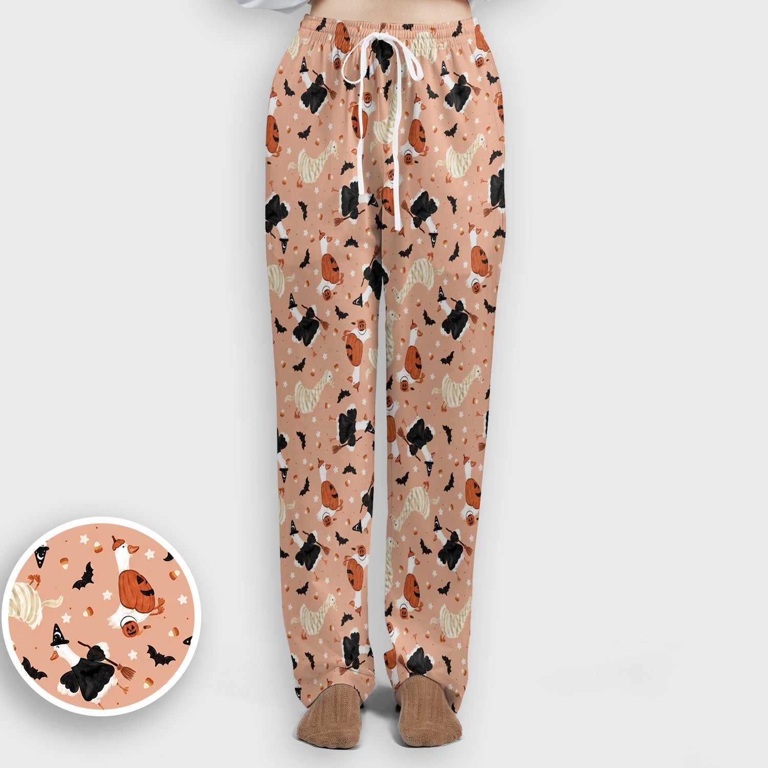 Halloween Goose with Pumpkin Bat Pattern Scrub Set, Scrub Pants and V Neck Top