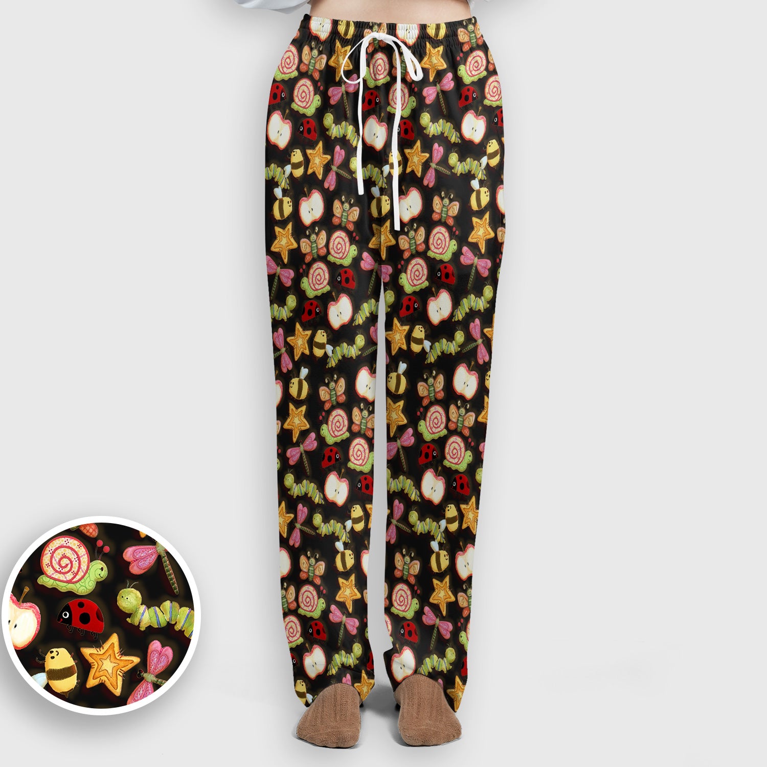 Cute Nurse Snail Ladybug Caterpillar Apple Garden Pattern Scrub Set, Breathable Med Uniform