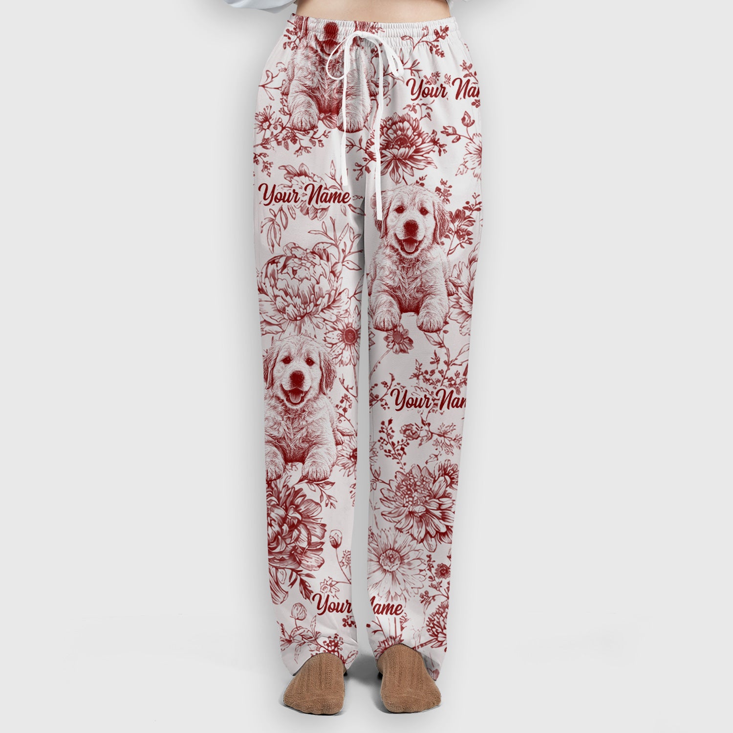 Personalized Custom Pet Photo Name Floral Pattern Scrub Set, Scrub Pants and V Neck Top