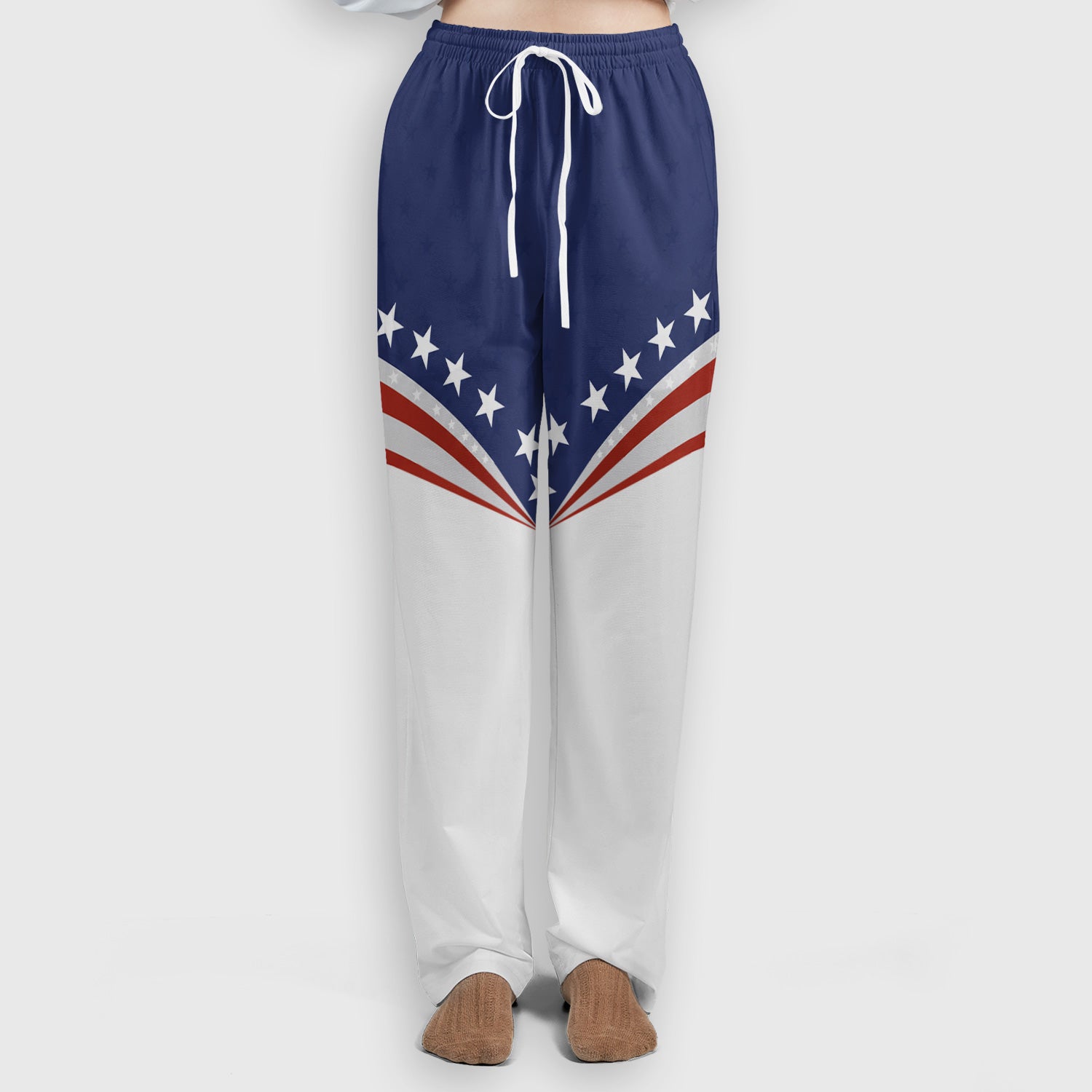 Patriotic American Flag Star Pattern Scrub Set, Scrub Pants and V Neck Top