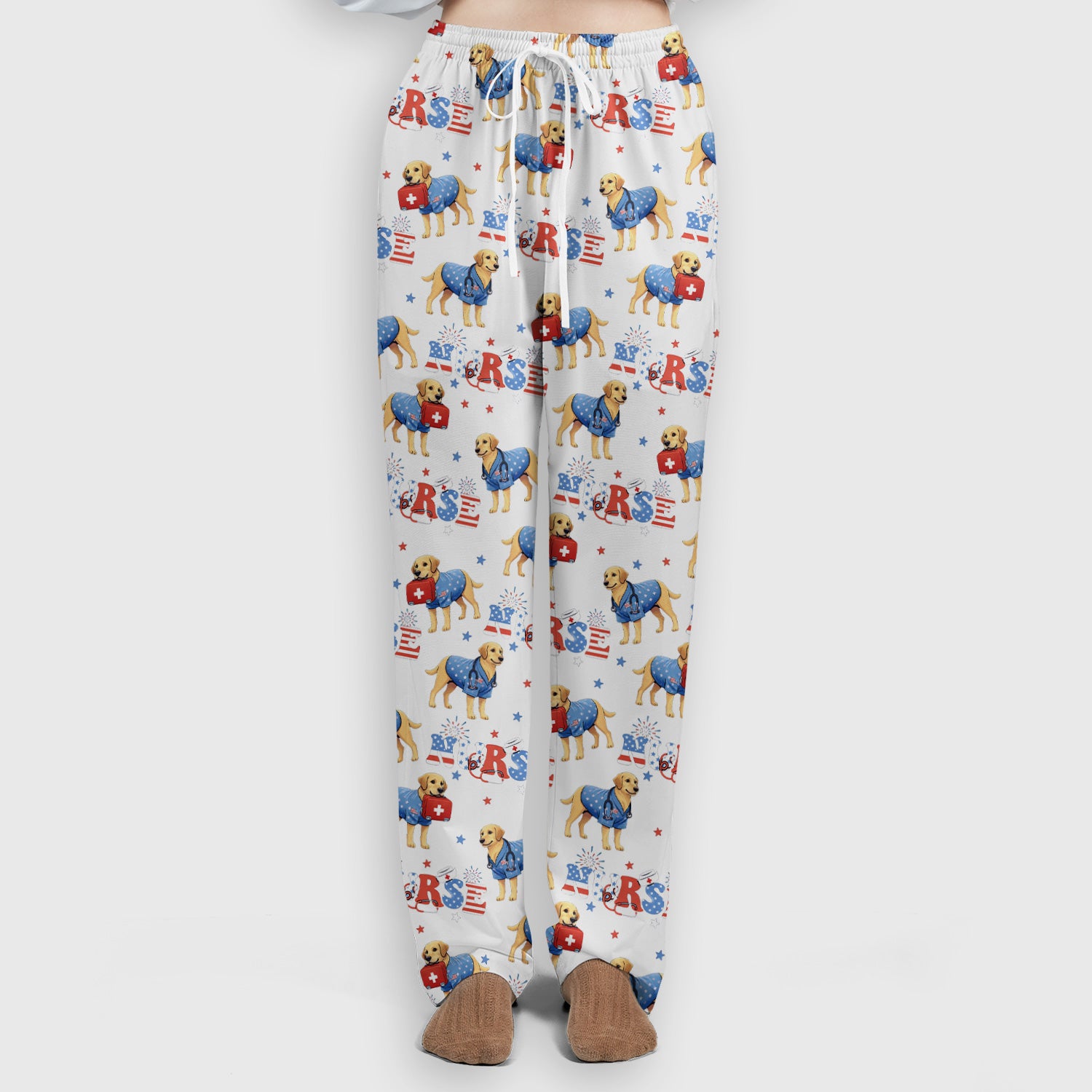 Patriotic Nurse Dog Medical Pattern Pattern Scrub Set, Women's Scrub Sets