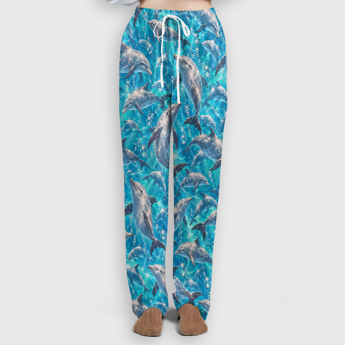 Blue Ocean Dolphin Pattern Scrub Set, Scrub Pants and V Neck Top