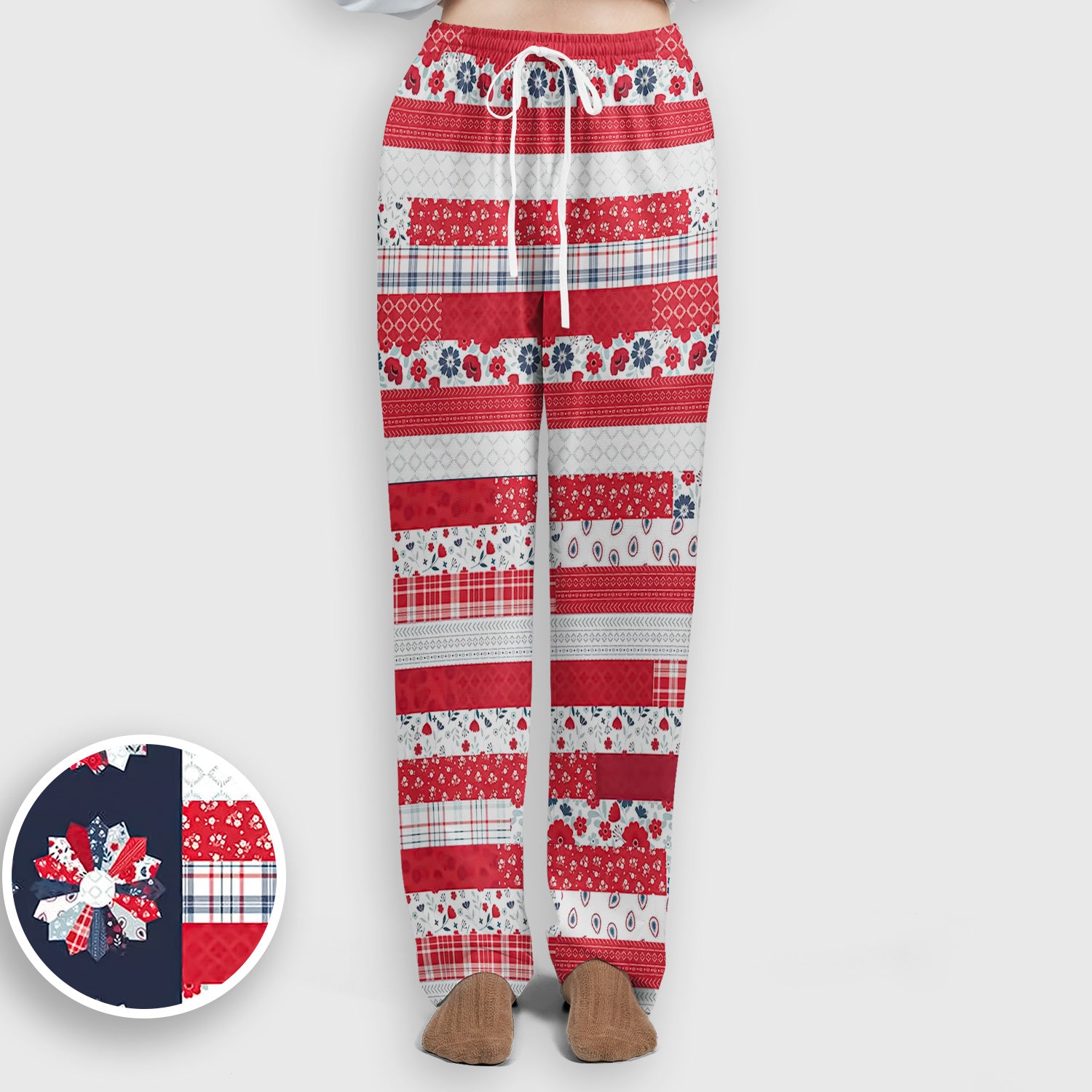 Patriotic Floral Flag Patchwork Pattern Scrub Set, Scrub Pants and V Neck Top