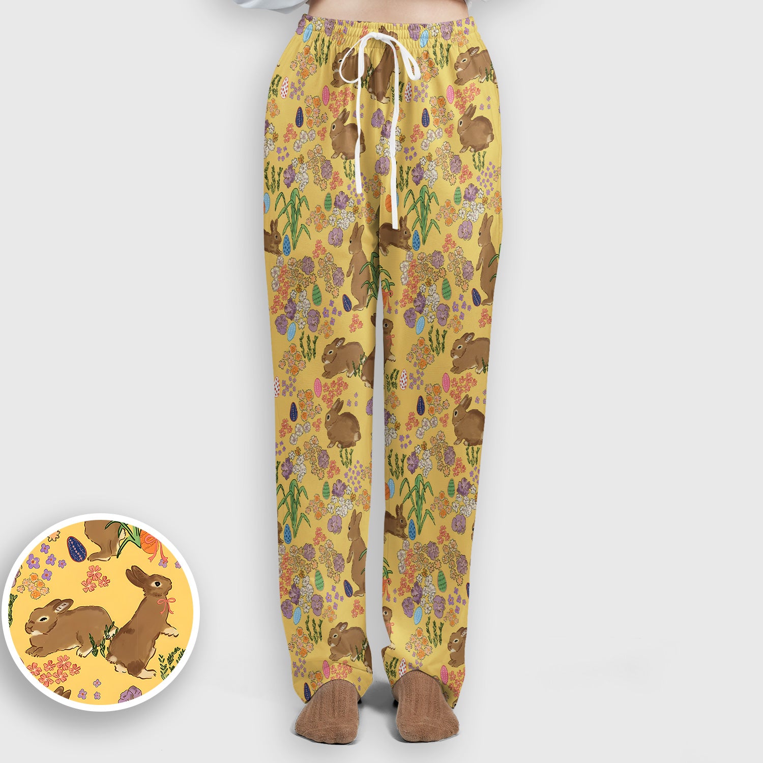 Cute Easter Bunny Pattern Scrub Set, Scrub Pants and V Neck Top