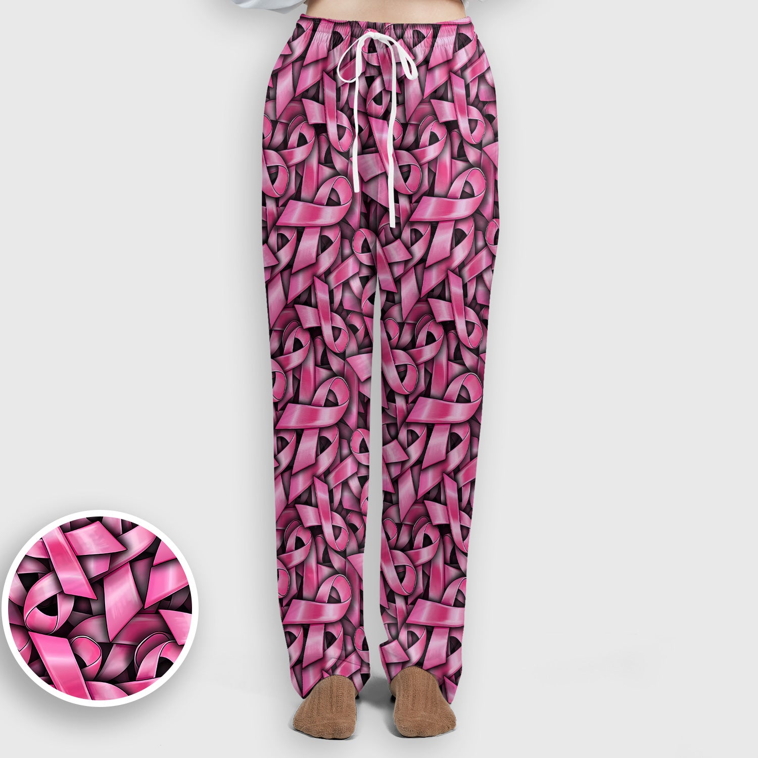 Breast Cancer Awareness Ribbon Oncology Scrub Set, Scrub Pants and V Neck Top