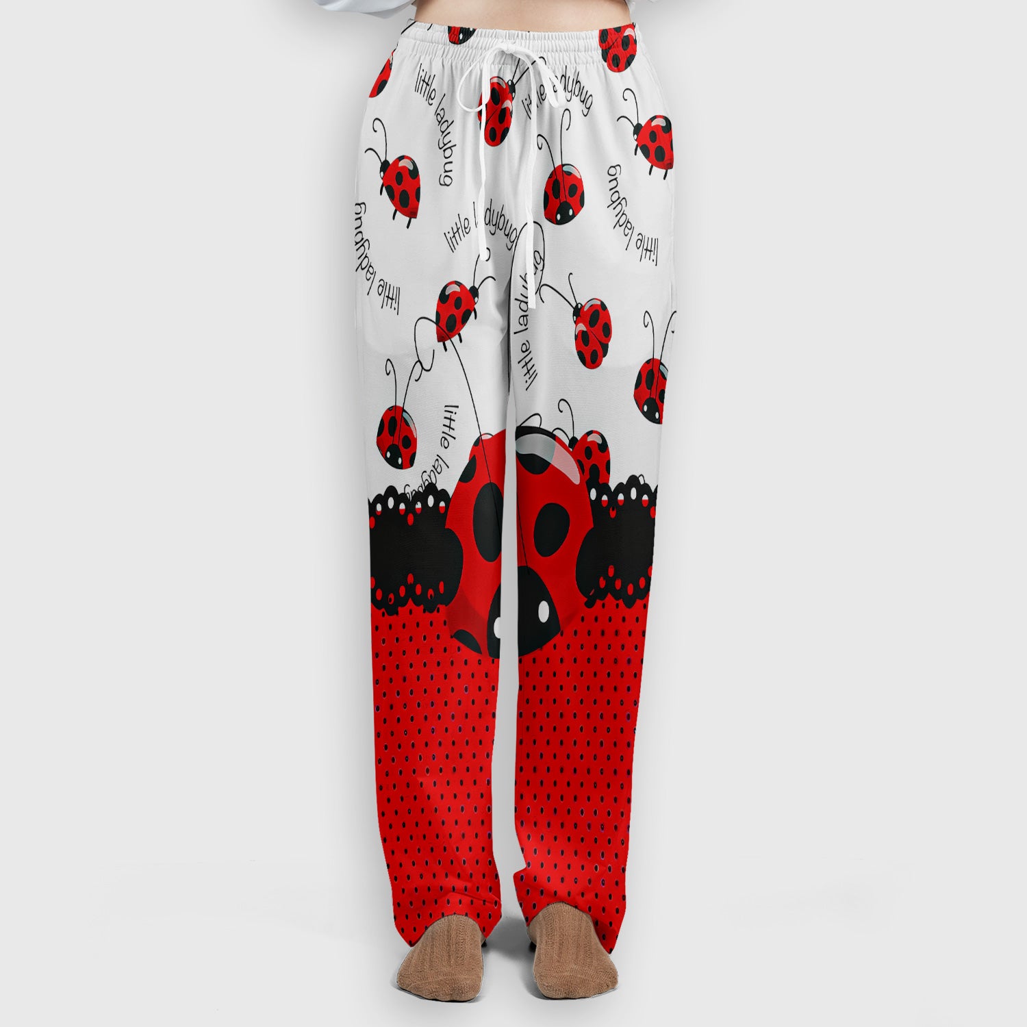 Cute Little Ladybug Polka Dot Pattern Scrub Set, Scrub Pants and V Neck Top