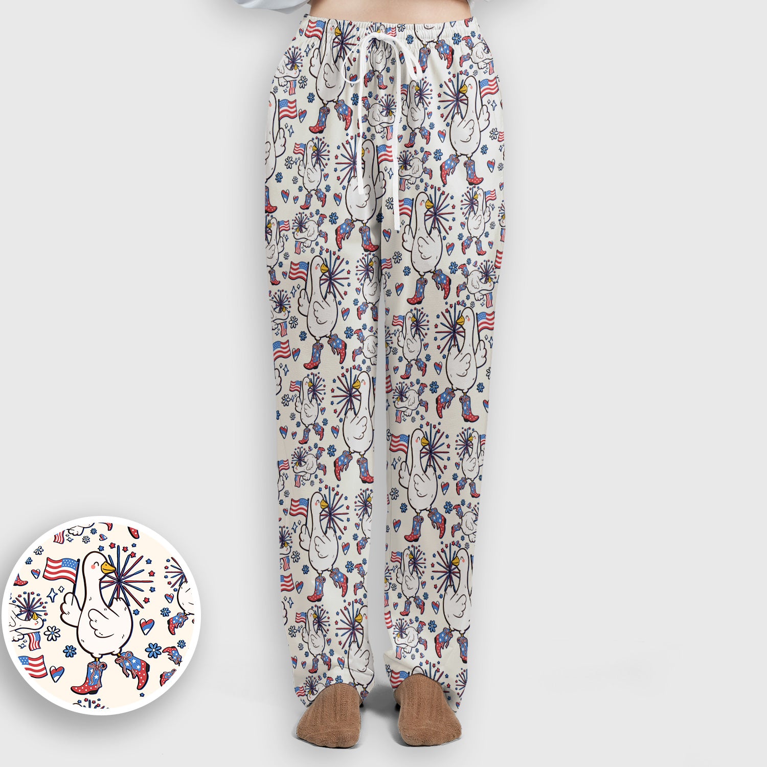 Patriotic Goose With USA Flag Fireworks Scrub Set, Breathable Fabrics Nursing Uniform