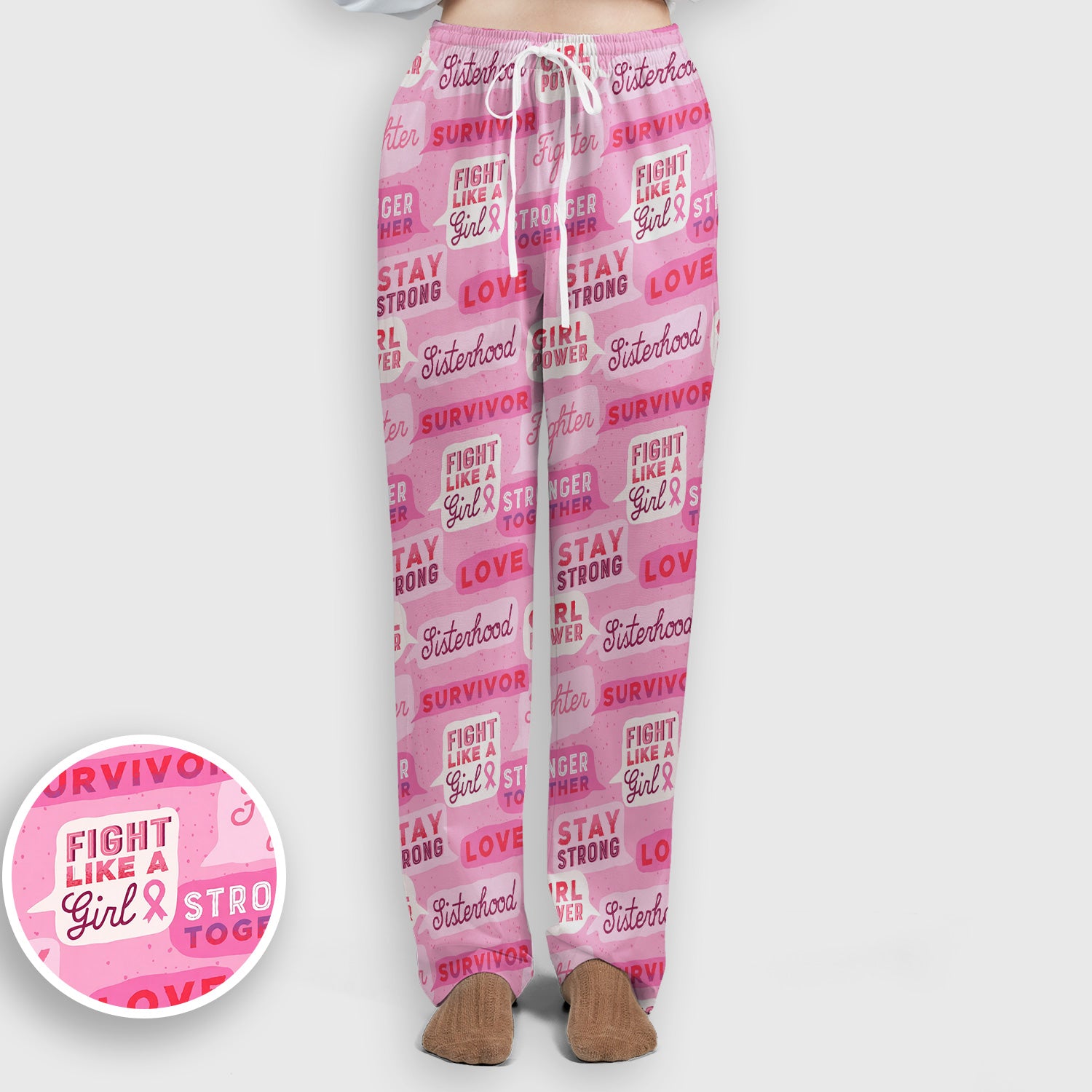 Pink Ribbon Quotes Scrub Set, Scrub Pants and V Neck Top