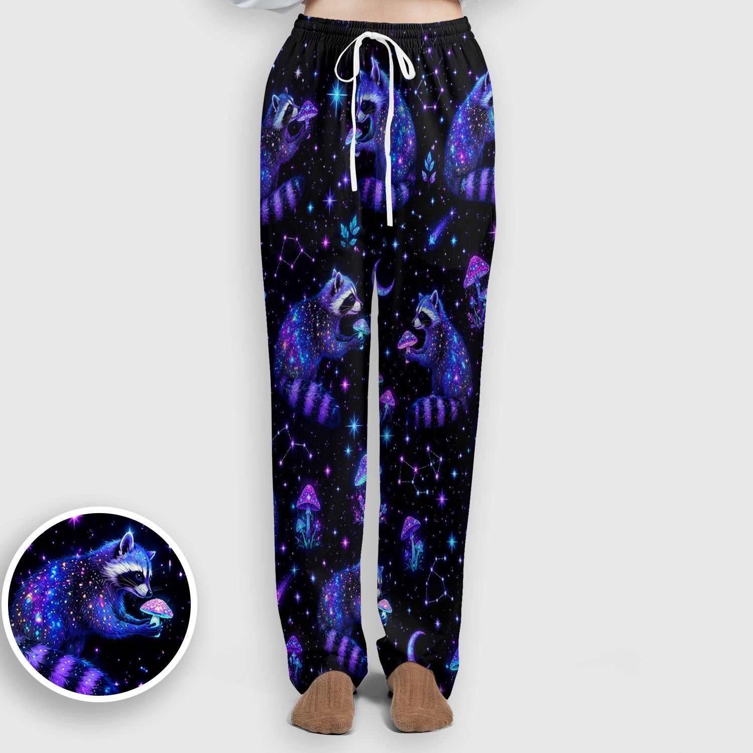 Galaxy Raccoon With Mushroom Night Scrub Set, Scrub Pants and V Neck Top