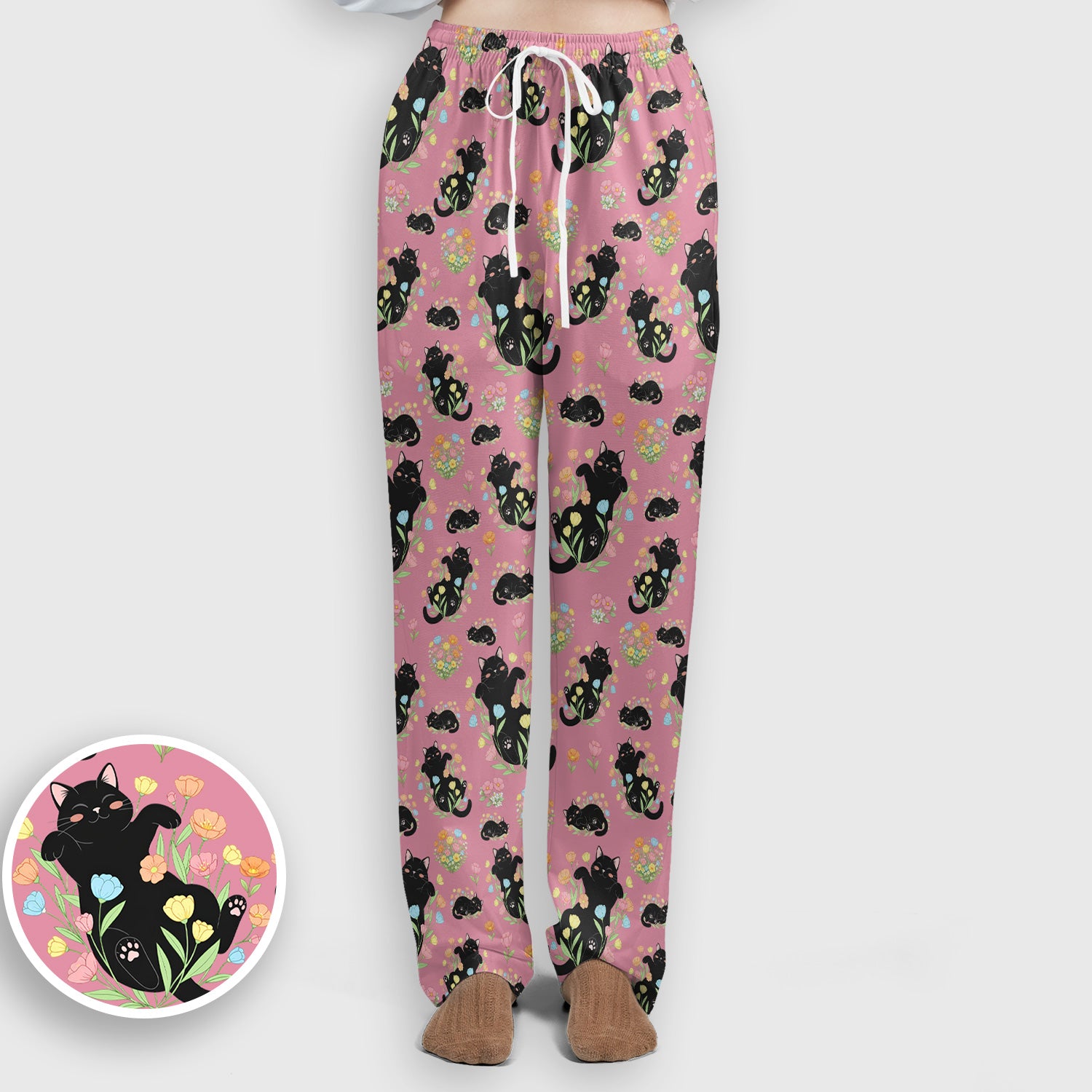 Cats With Cute Poses Floral Pattern Scrubs Sets, Scrub Pants and V Neck Top