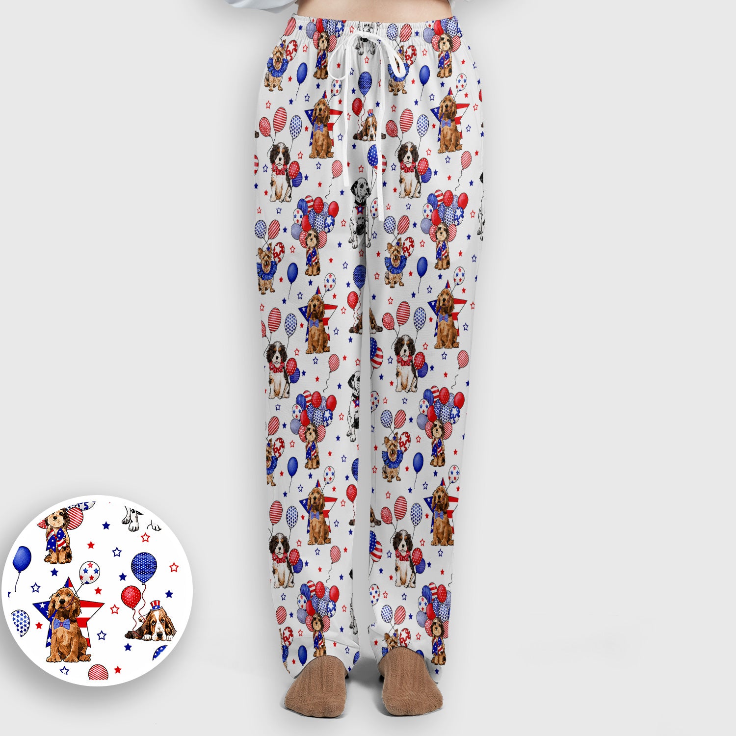 Patriotic Dogs With USA Flag Balloons Pattern Scrub Set, Scrub Pants and V Neck Top