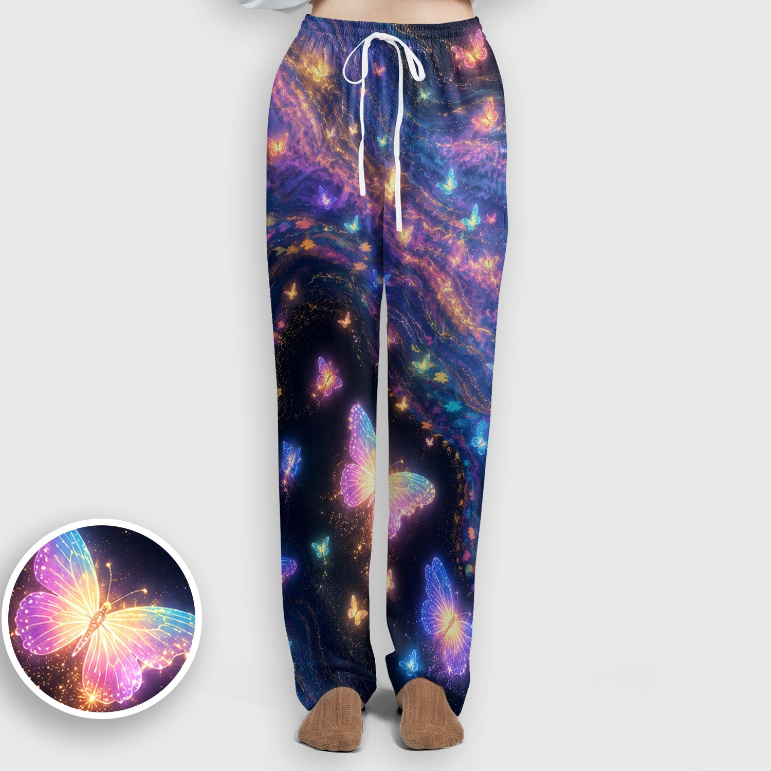 Neon Butterfly Galaxy Marble Print Scrub Set, Scrub Pants and V Neck Top